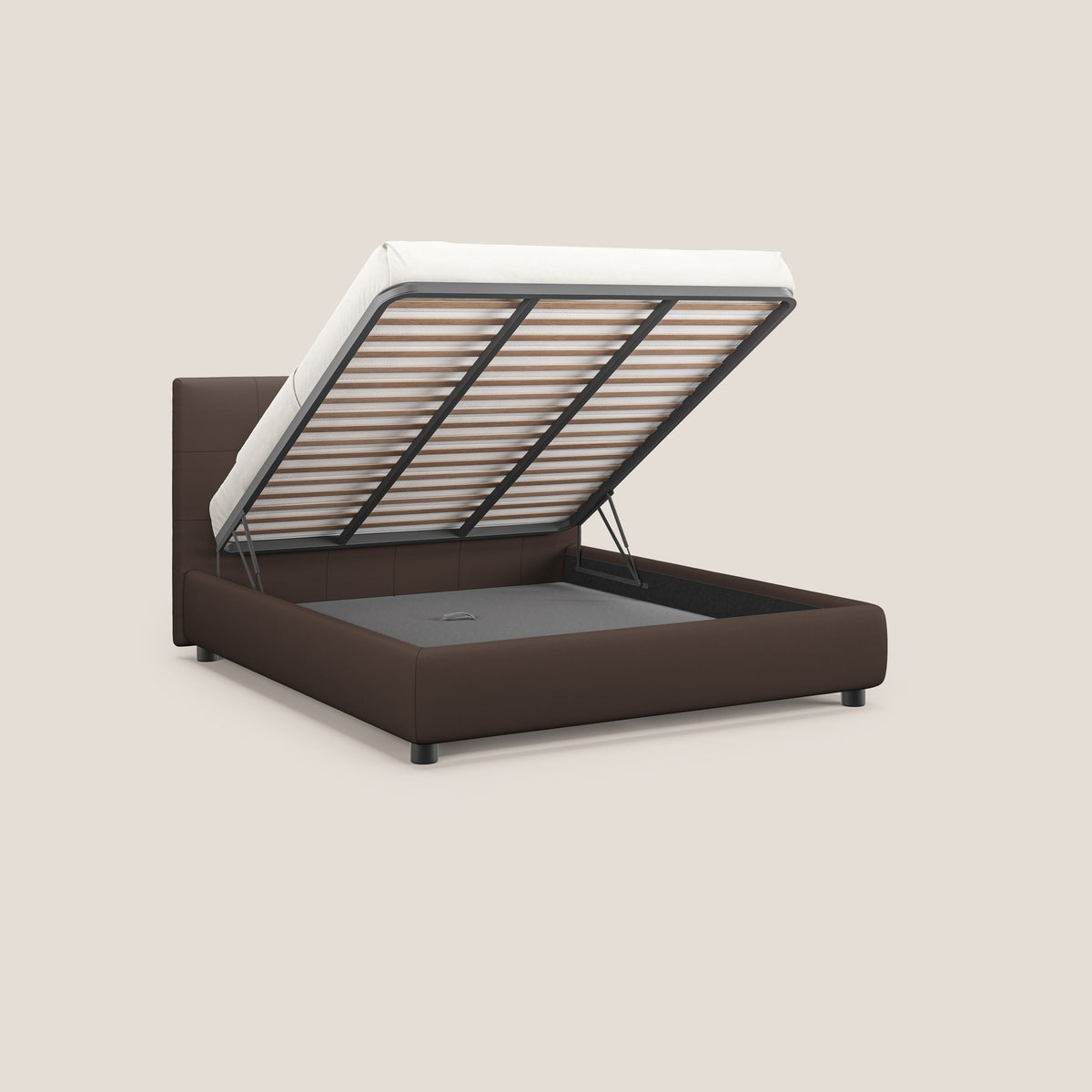 Minato letto imbottito contenitore con testata trapuntata in ecopelle impermeabile T04 marrone - divitt.sbs
