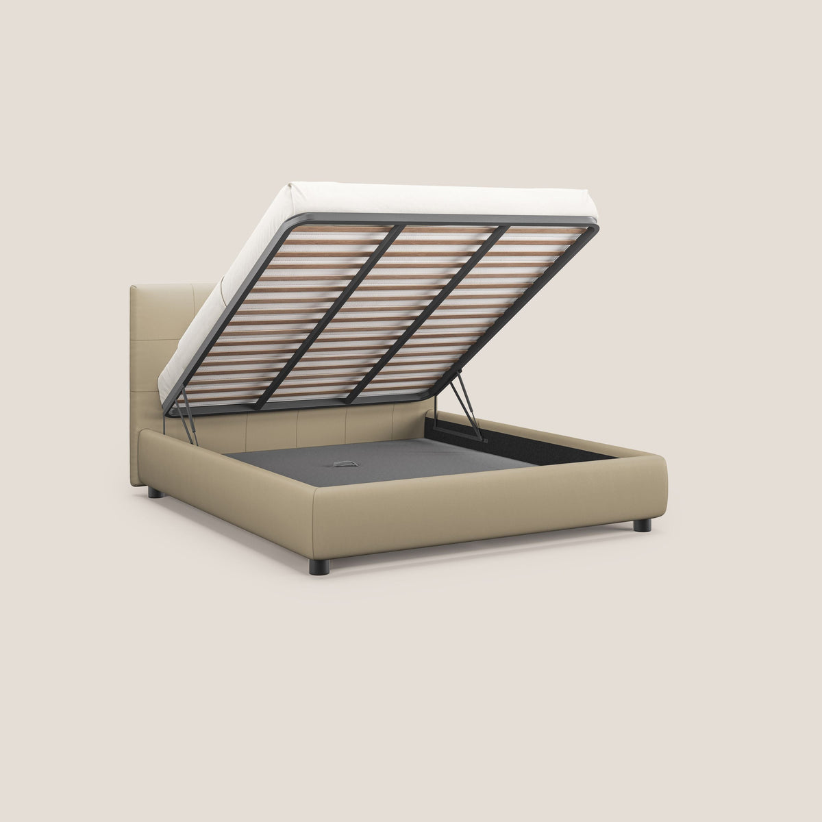 Minato letto imbottito contenitore con testata trapuntata in ecopelle impermeabile T04 panna - divitt.sbs