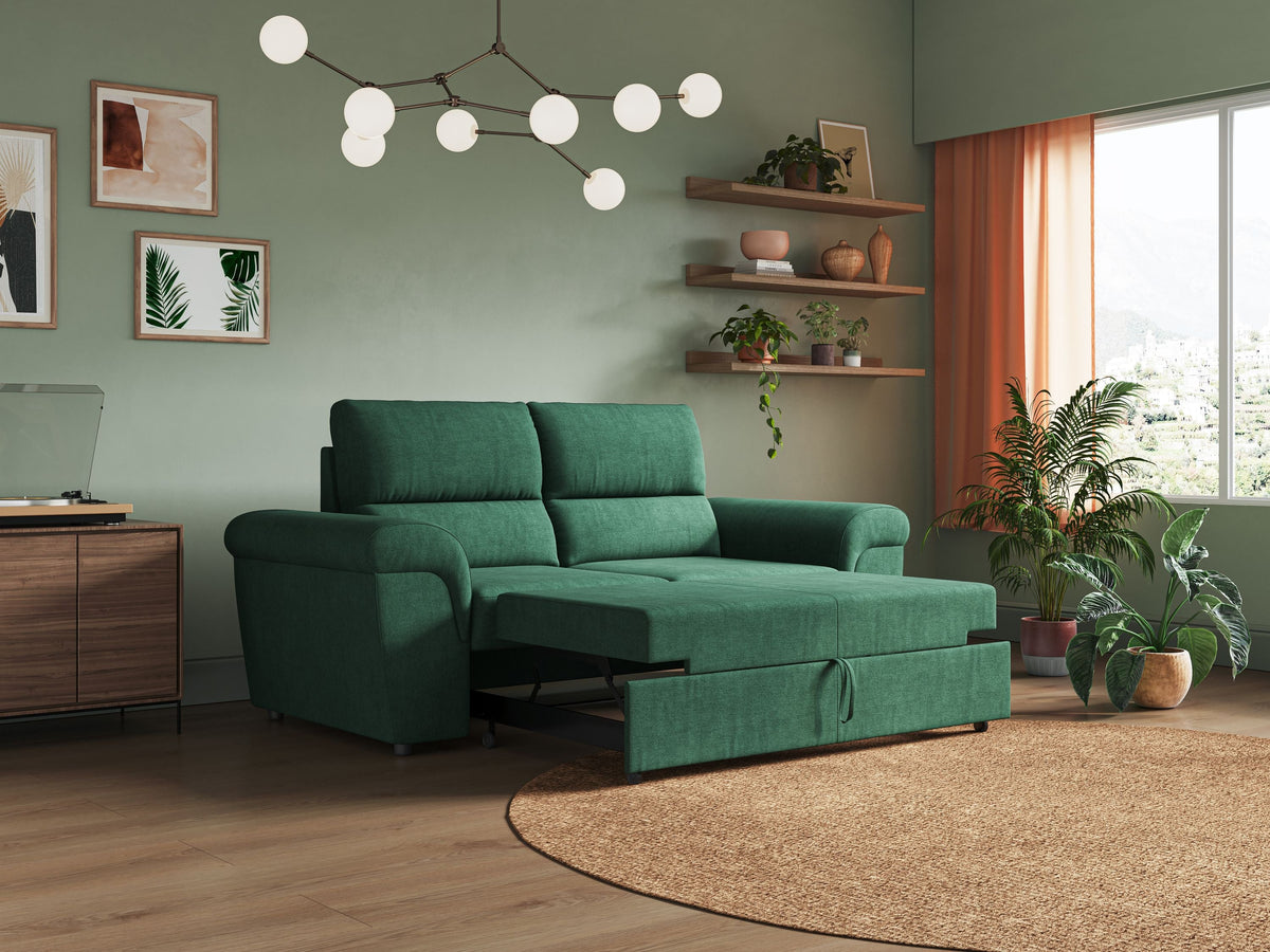 Minerva divano con pouf estraibile poggiapiedi in tessuto morbido impermeabile T02 verde - divitt.sbs