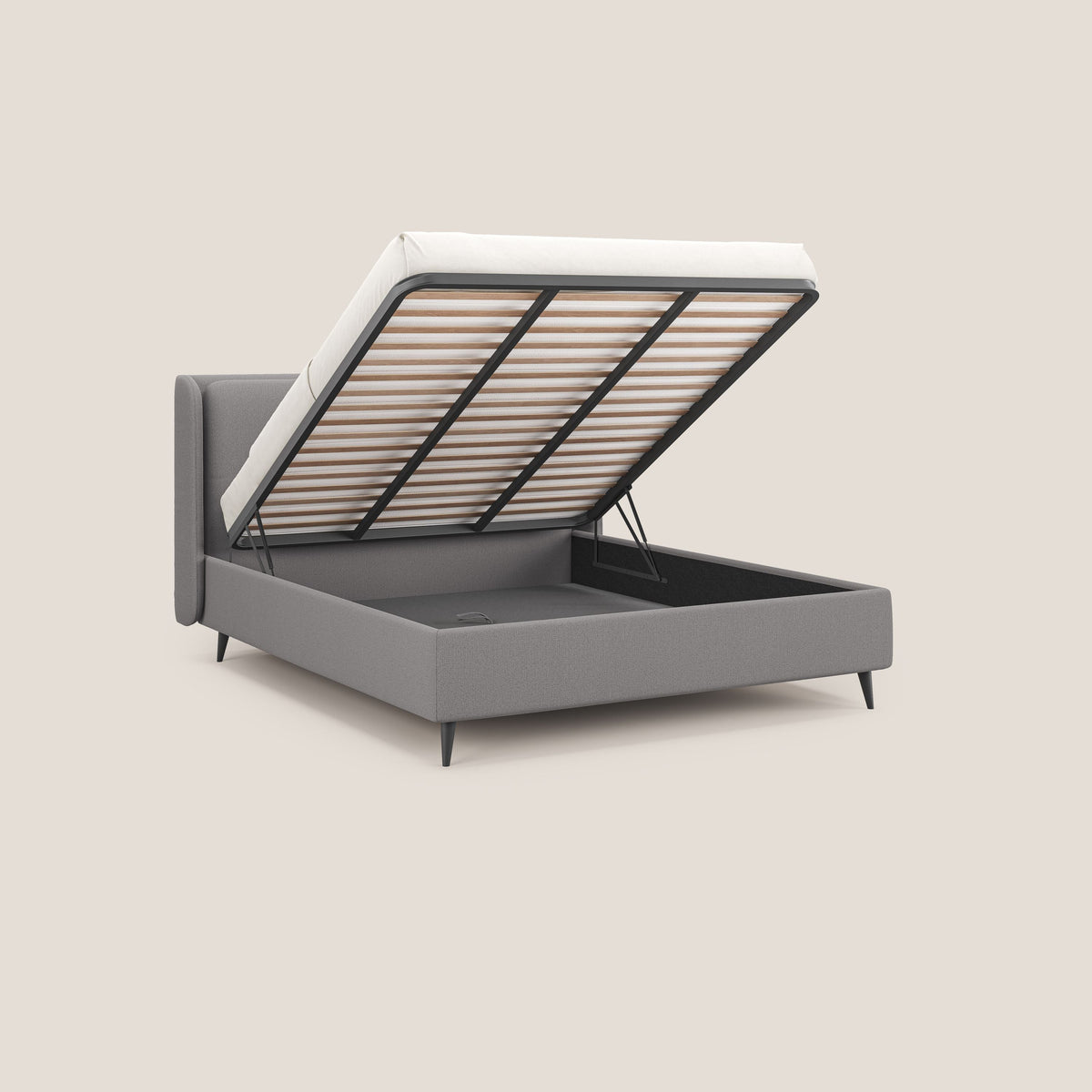 Nadine letto contenitore di design e comfort Italiano in tessuto impermeabile T19 grigio - divitt.sbs