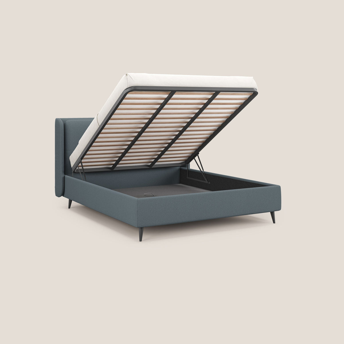 Nadine letto contenitore di design e comfort Italiano in tessuto impermeabile T19 carta da zucchero - divitt.sbs