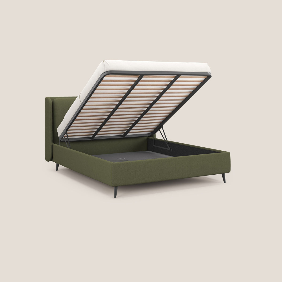Nadine letto contenitore di design e comfort Italiano in tessuto impermeabile T19 verde - divitt.sbs