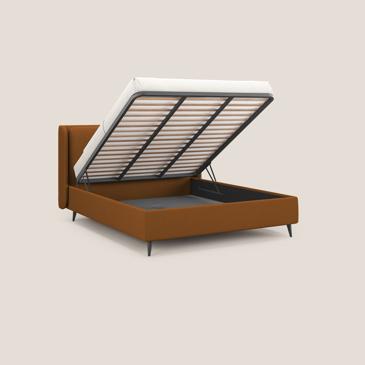 Nadine letto contenitore di design e comfort Italiano in tessuto impermeabile T19 arancio - divitt.sbs