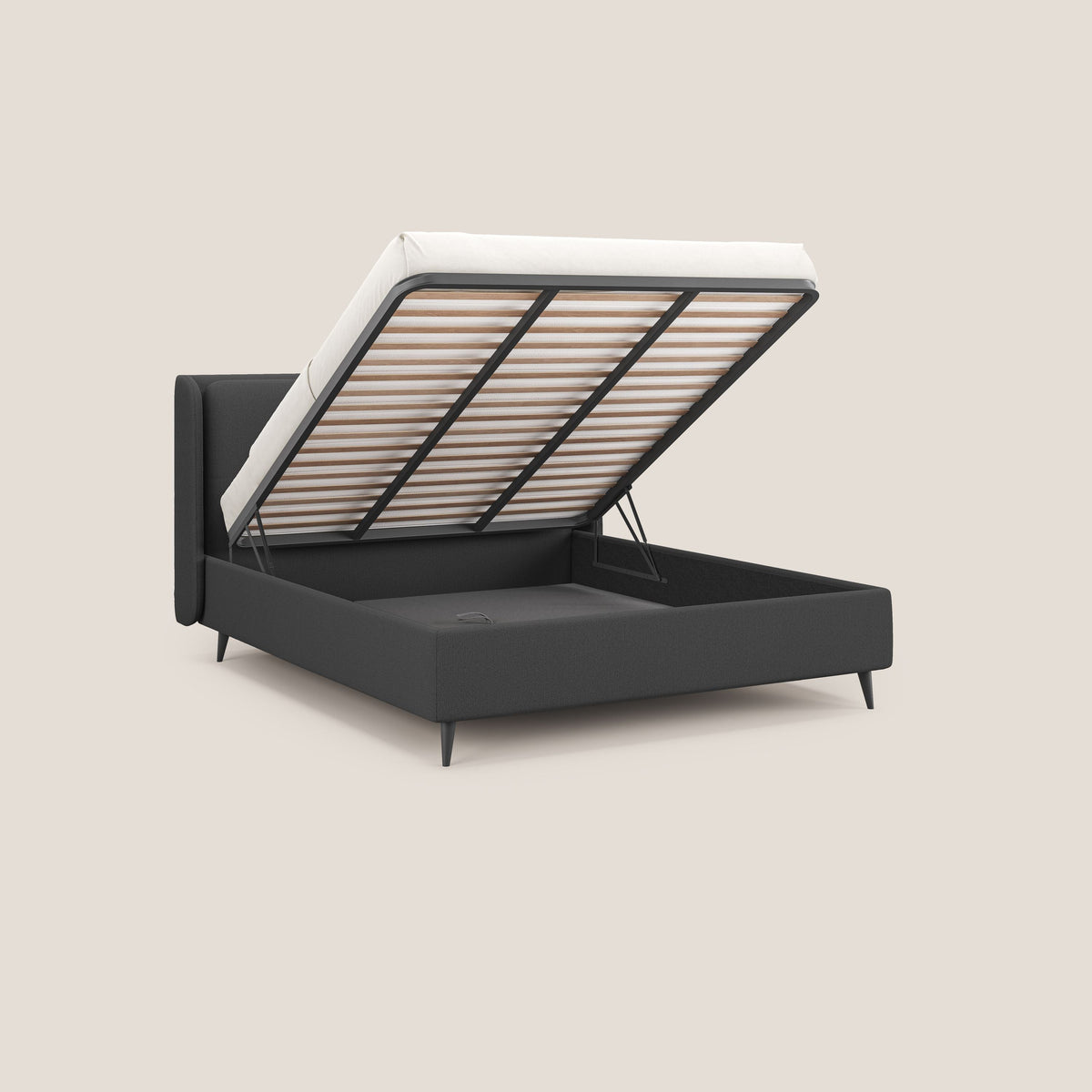 Nadine letto contenitore di design e comfort Italiano in tessuto impermeabile T19 antracite - divitt.sbs