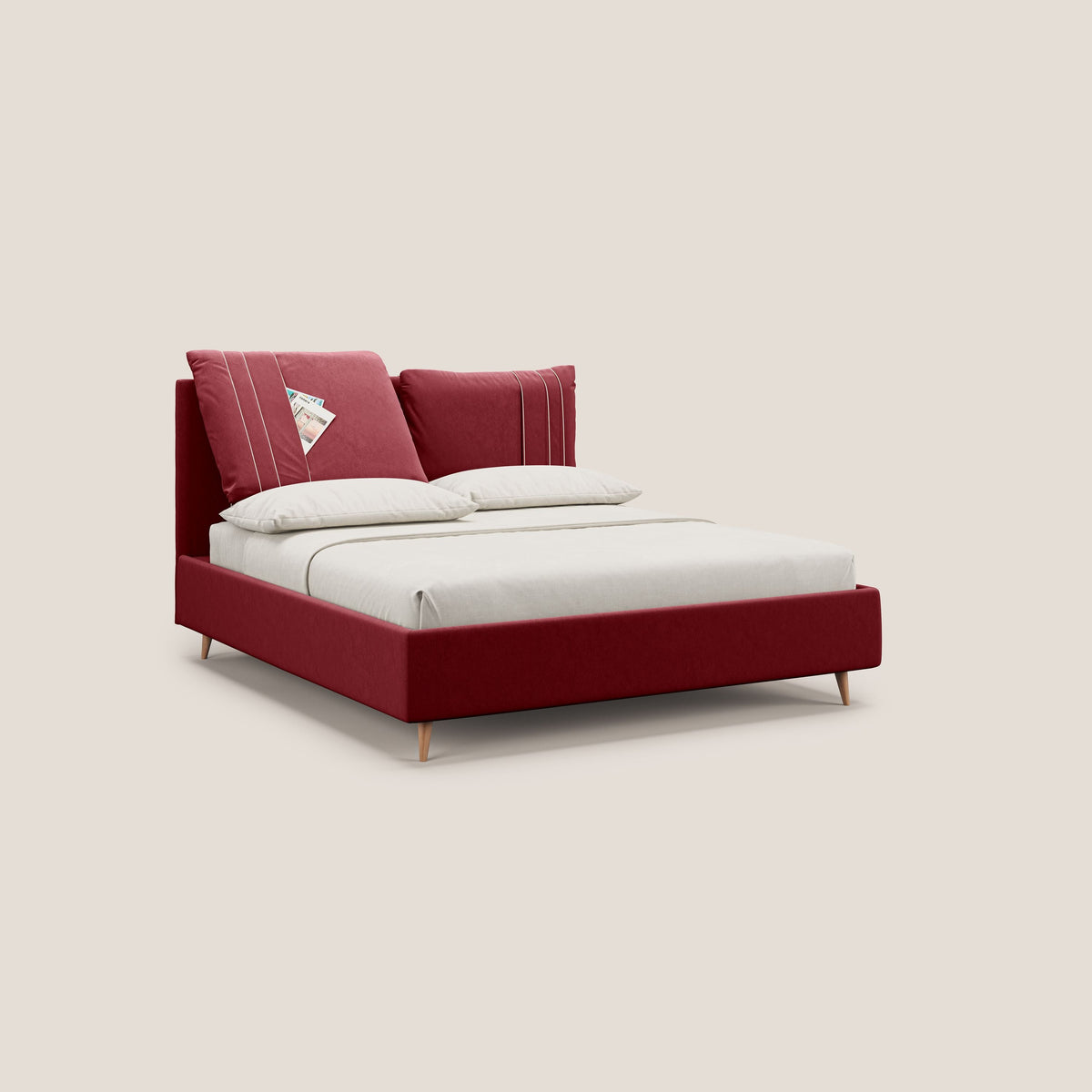 Nathan letto contenitore con cuscini regolabili con tasche in microfibra velluto impermeabile T09 rosso - divitt.sbs