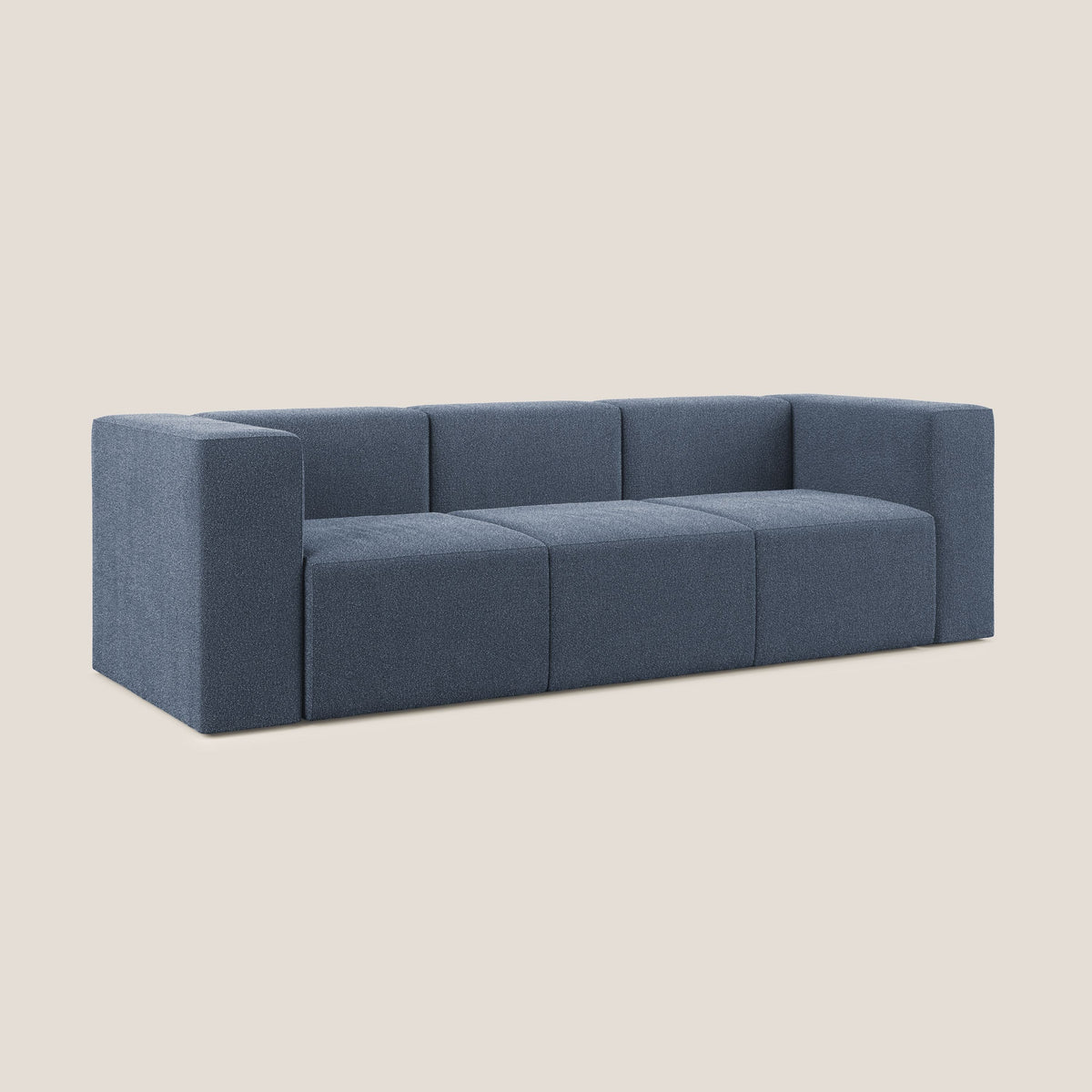 Nettuno divano lineare modulare a 3 sedute componibile in morbido tessuto bouclè T07 blu - divitt.sbs