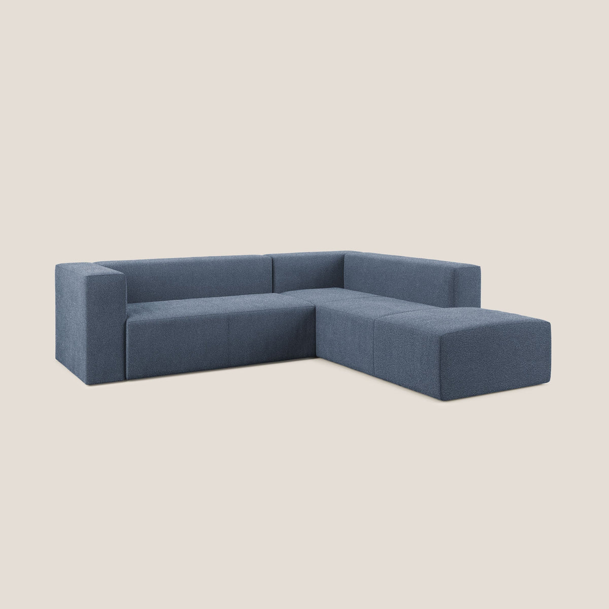 Nettuno divano angolare modulare componibile in morbido tessuto bouclè T07 blu - divitt.sbs