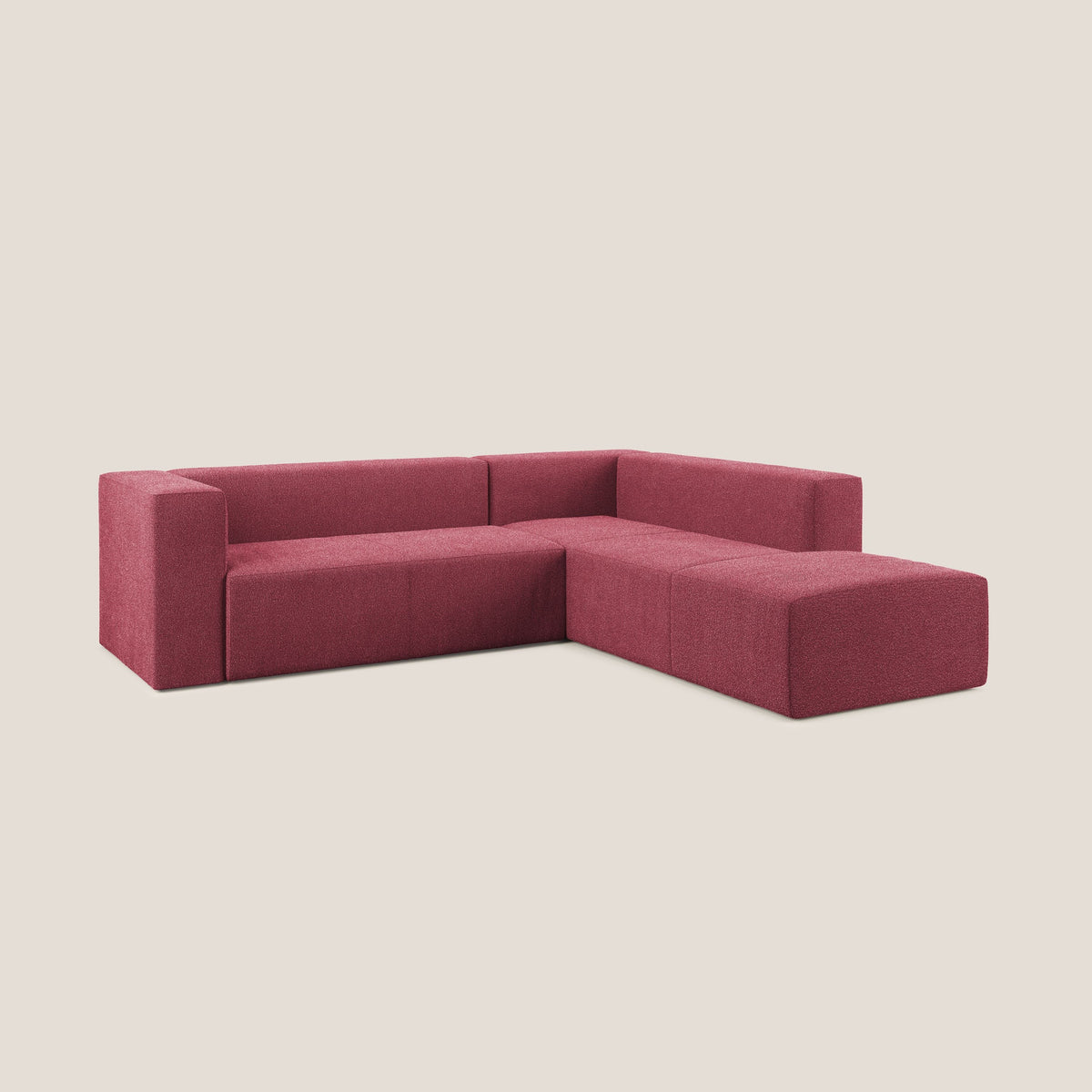 Nettuno divano angolare modulare componibile in morbido tessuto bouclè T07 rosso - divitt.sbs