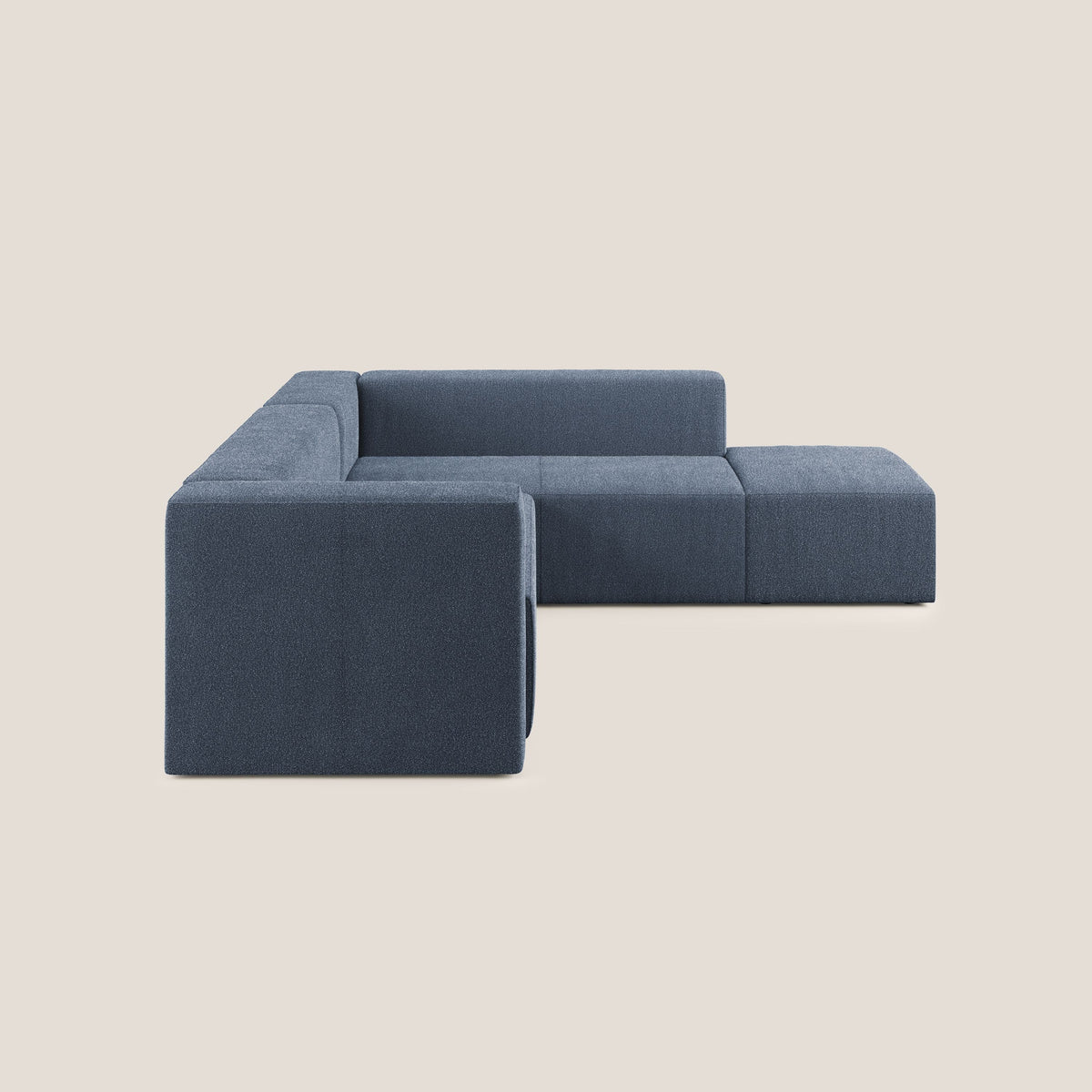 Nettuno divano angolare modulare componibile in morbido tessuto bouclè T07 blu - divitt.sbs