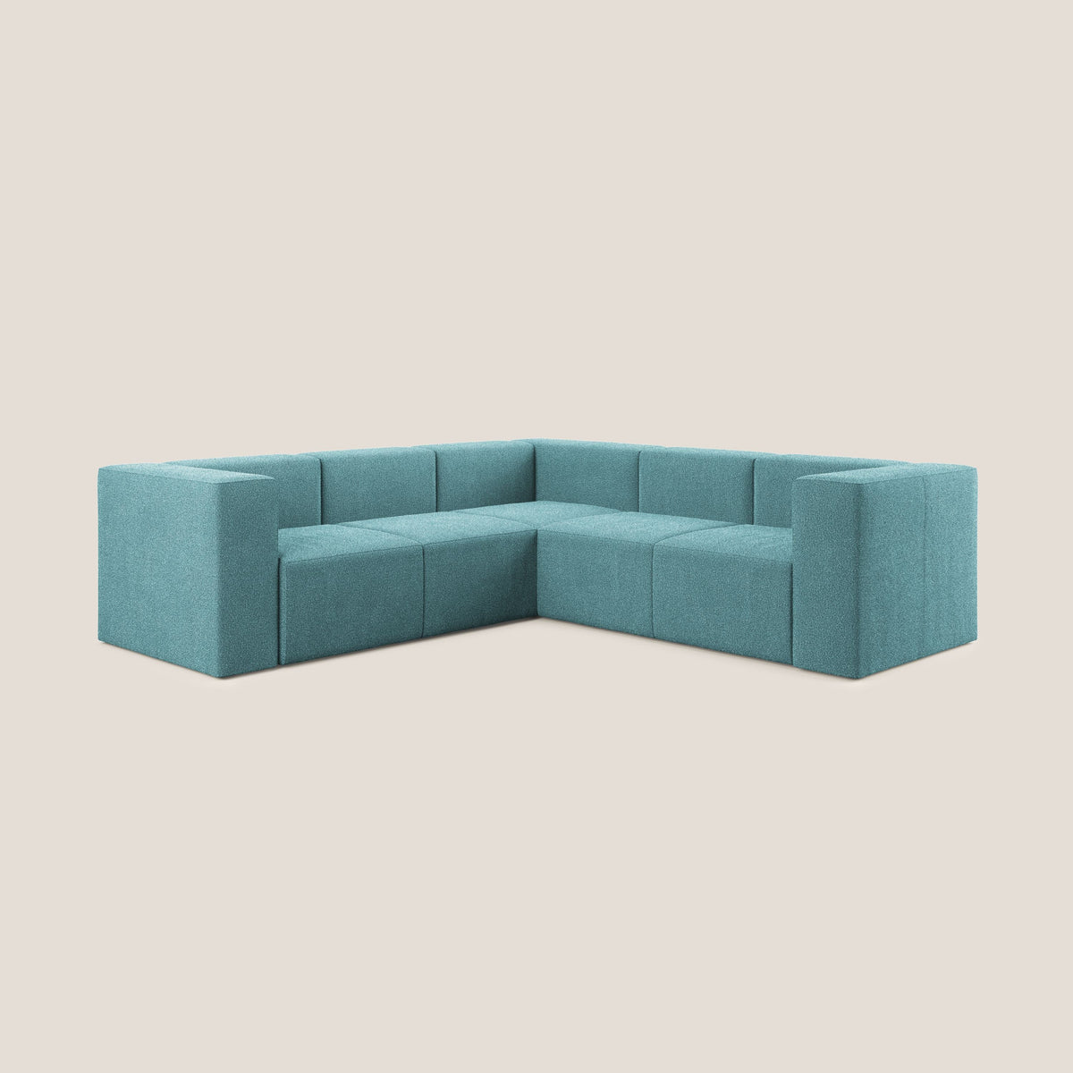 Nettuno divano angolare componibile reversibile in morbido tessuto bouclè T07 azzurro - divitt.sbs