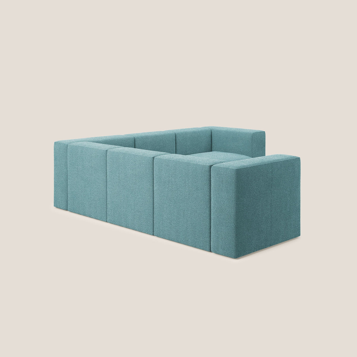 Nettuno divano angolare componibile reversibile in morbido tessuto bouclè T07 azzurro - divitt.sbs