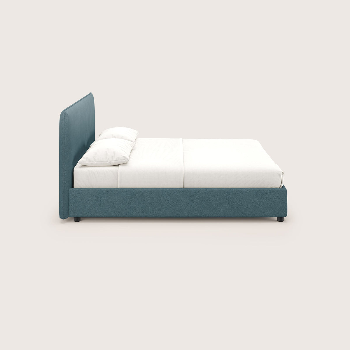 Nina letto contenitore dal design minimal in microfibra effetto pelle smacchiabile petrolio - divitt.sbs