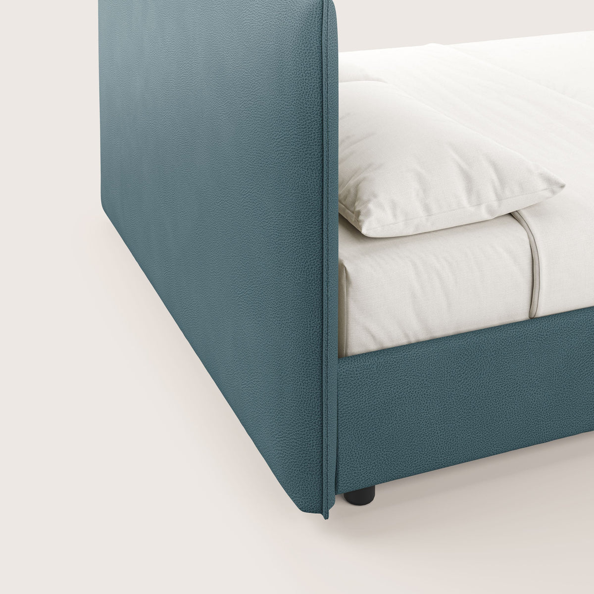 Nina letto contenitore dal design minimal in microfibra effetto pelle smacchiabile petrolio - divitt.sbs