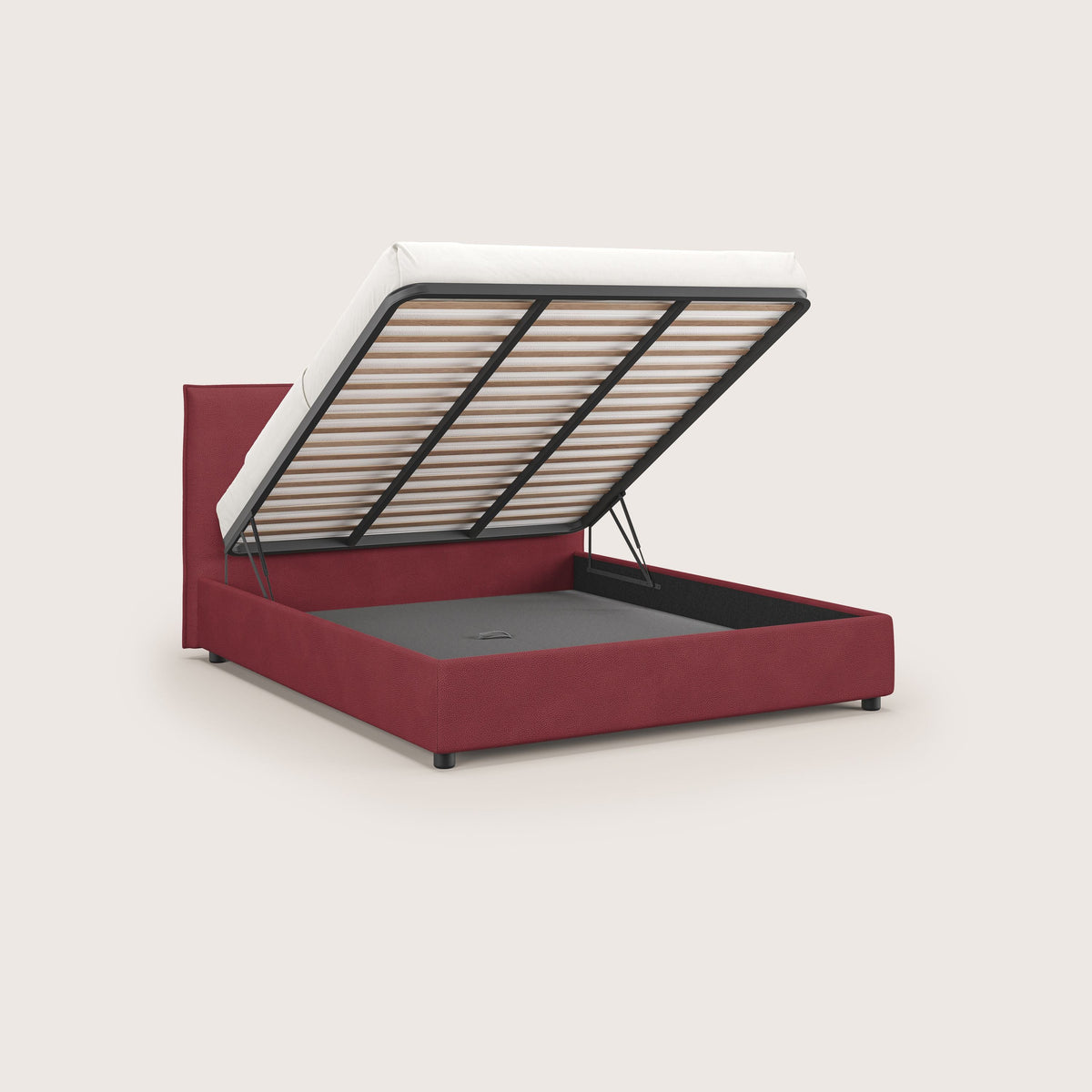 Nina letto contenitore dal design minimal in microfibra effetto pelle smacchiabile rosso - divitt.sbs