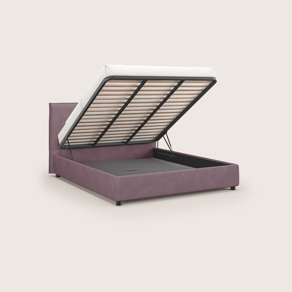 Nina letto contenitore dal design minimal in microfibra effetto pelle smacchiabile rosa - divitt.sbs