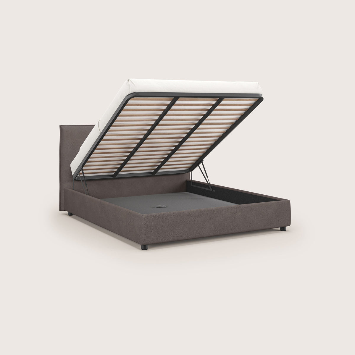 Nina letto contenitore dal design minimal in microfibra effetto pelle smacchiabile marrone - divitt.sbs