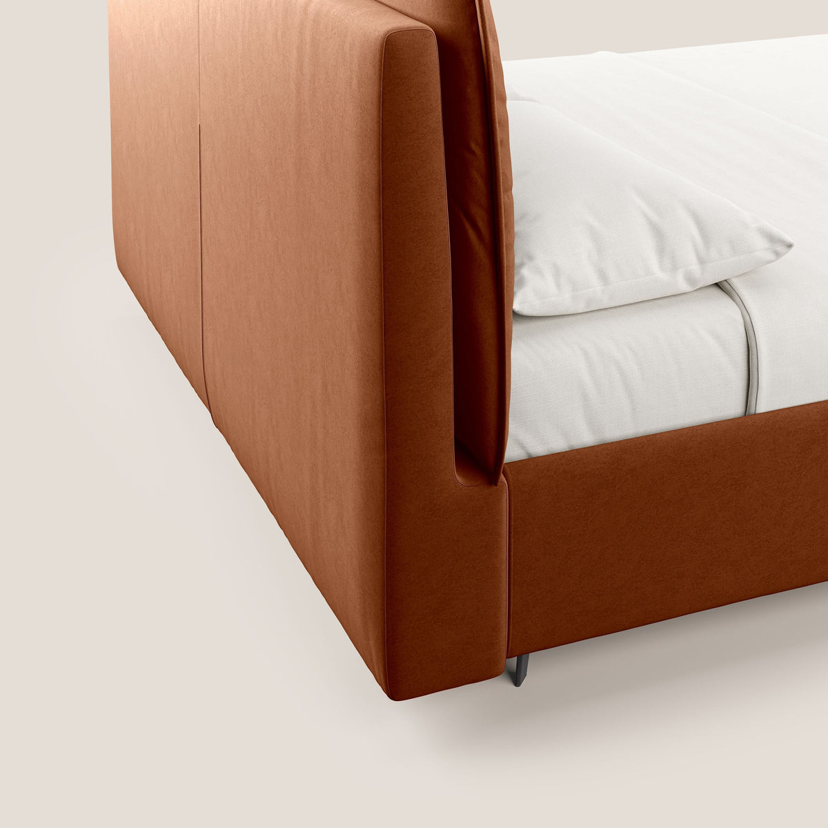 Nives letto imbottito contenitore sfoderabile in microfibra velluto impermeabile T09 ruggine - divitt.sbs