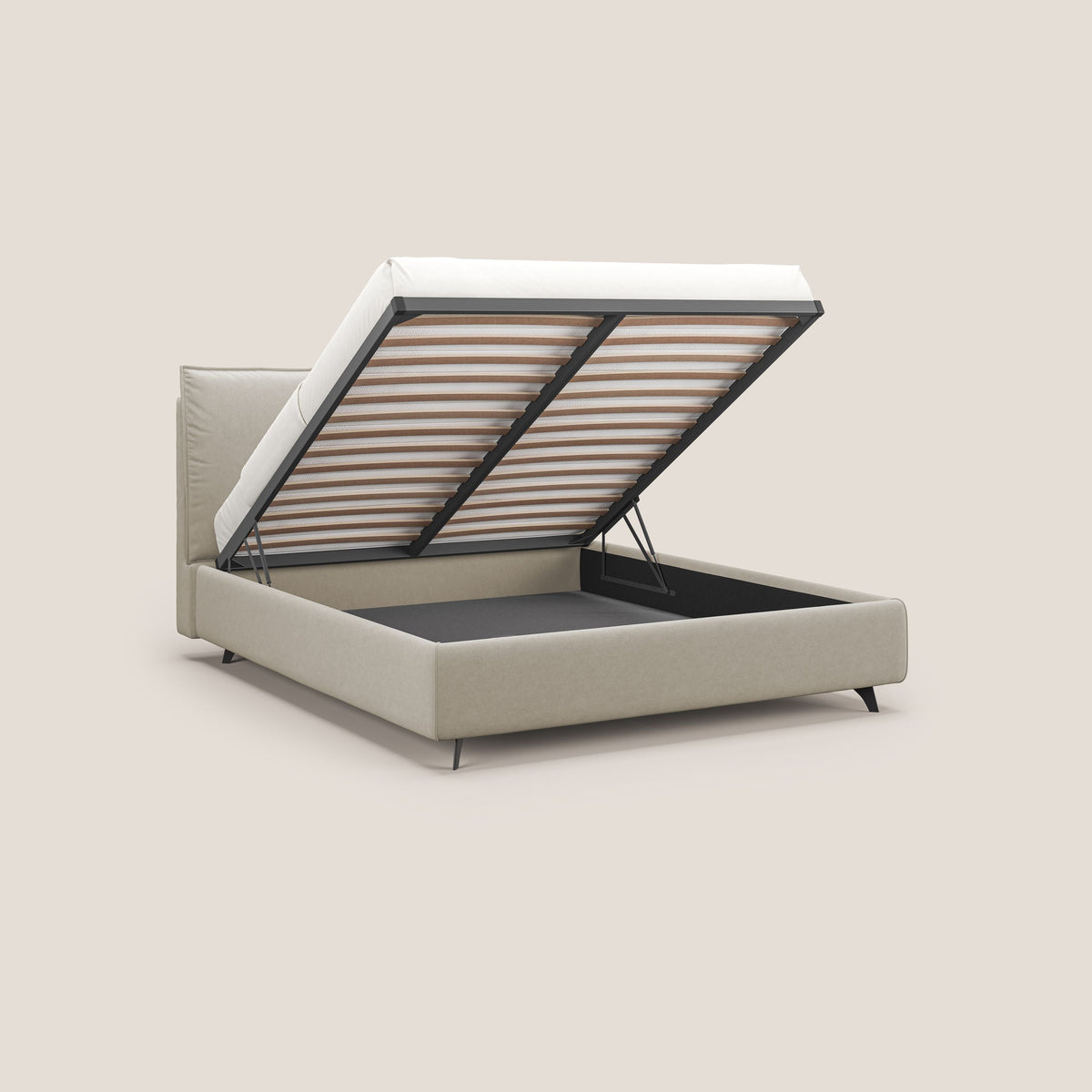 Nives letto imbottito contenitore sfoderabile in microfibra velluto impermeabile T09 beige - divitt.sbs