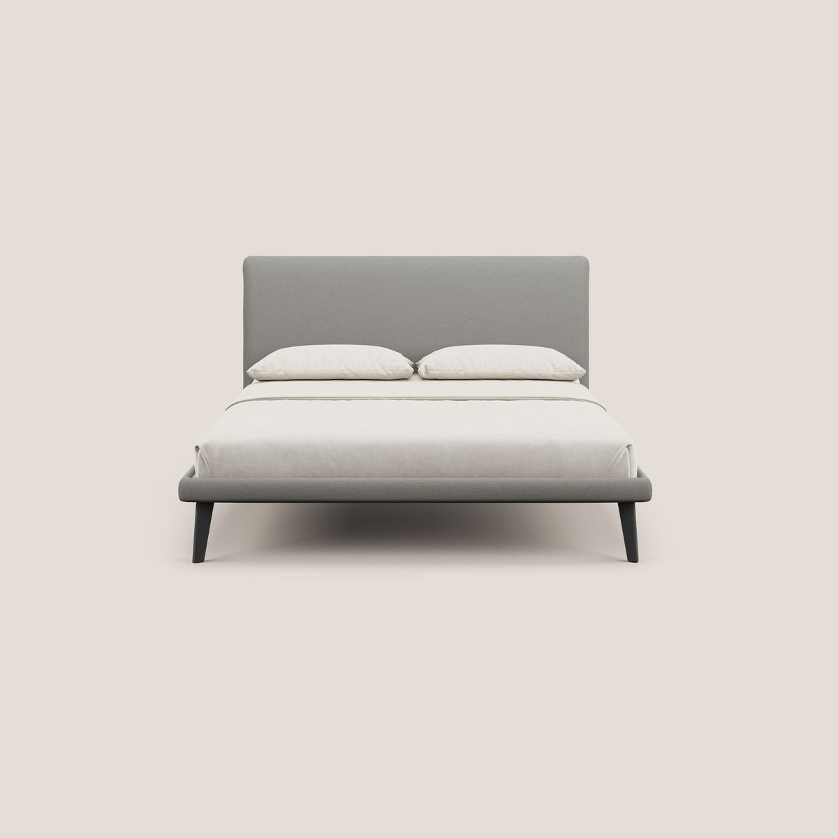 Noel letto minimal scandinavo con piedi in mogano e tessuto fiammato impermeabile T19 beige - divitt.sbs