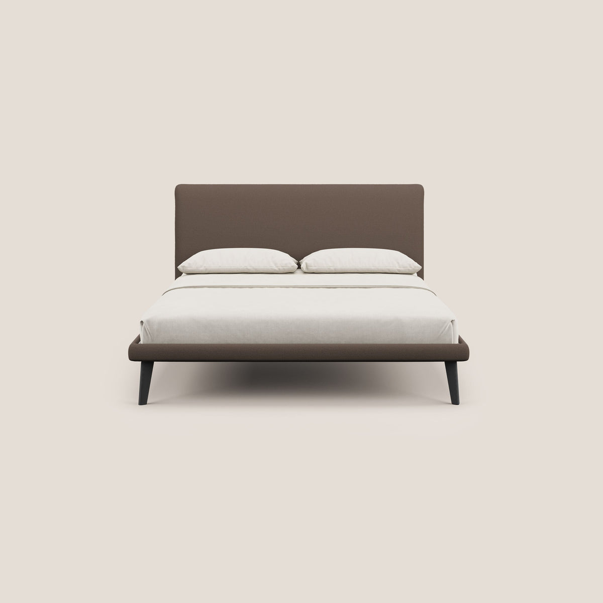 Noel letto minimal scandinavo con piedi in mogano e tessuto fiammato impermeabile T19 marrone - divitt.sbs