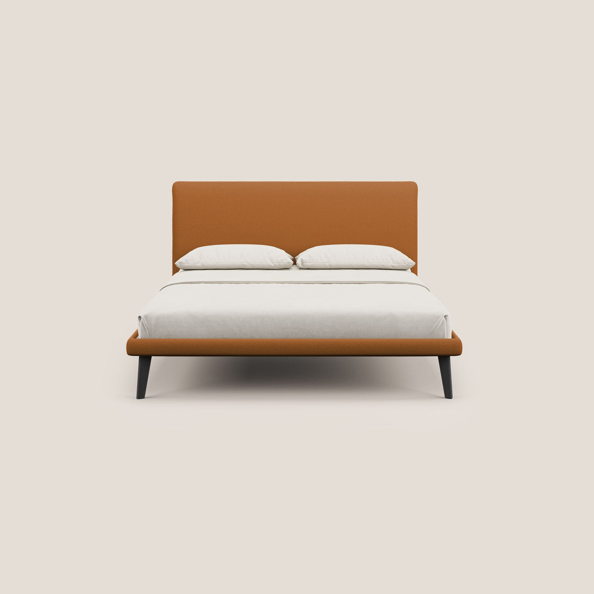 Noel letto minimal scandinavo con piedi in mogano e tessuto fiammato impermeabile T19 arancio - divitt.sbs
