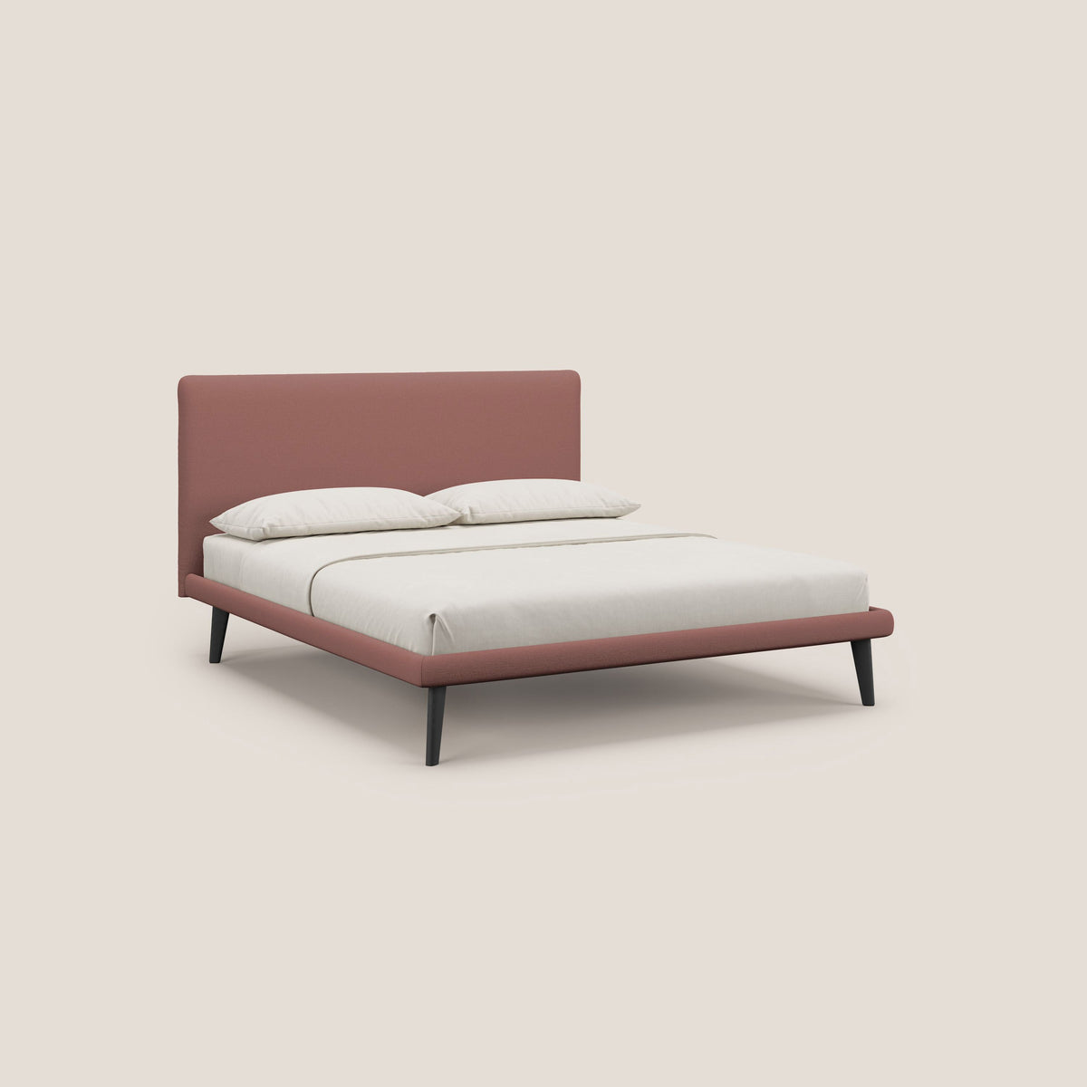 Noel letto minimal scandinavo con piedi in mogano e tessuto fiammato impermeabile T19 salmone - divitt.sbs