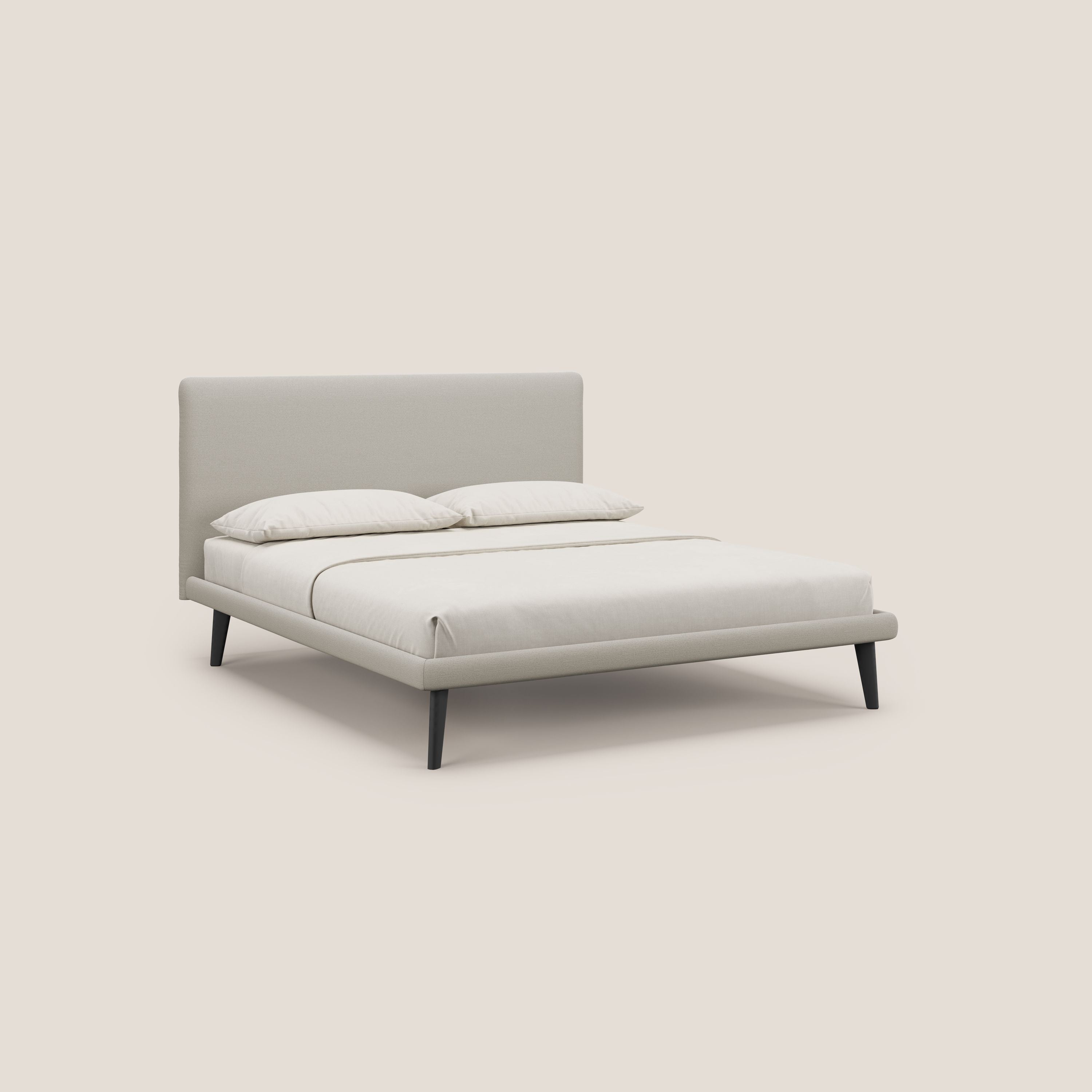 Noel letto minimal scandinavo con piedi in mogano e tessuto fiammato impermeabile T19 panna - divitt.sbs