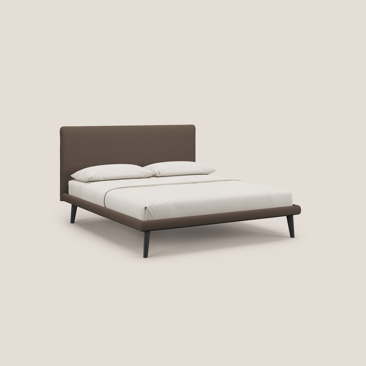 Noel letto minimal scandinavo con piedi in mogano e tessuto fiammato impermeabile T19 marrone - divitt.sbs