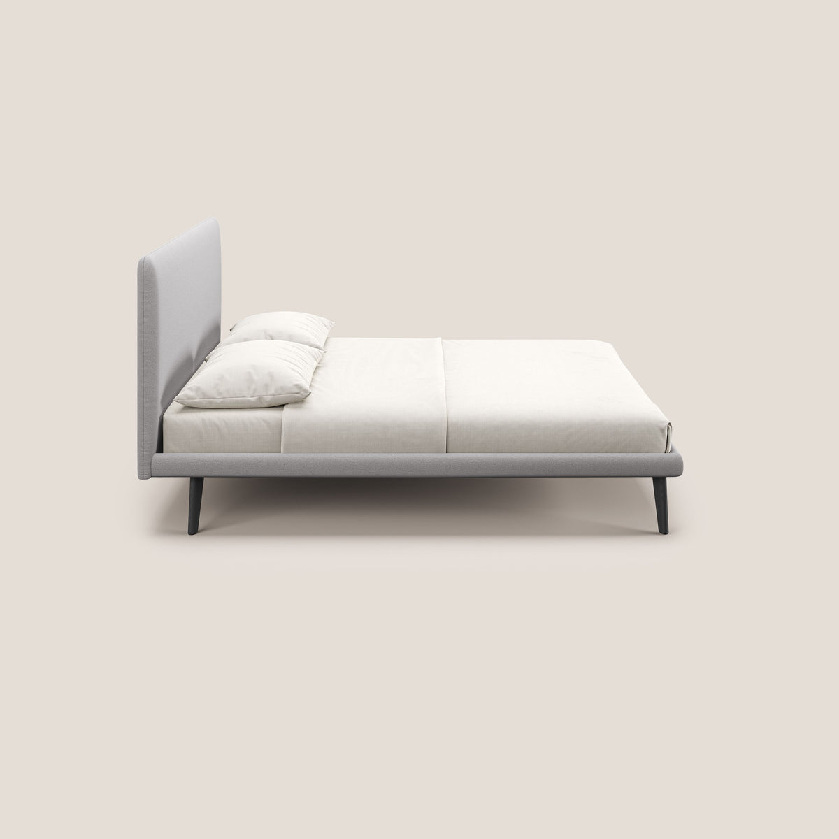 Noel letto minimal scandinavo con piedi in mogano e tessuto fiammato impermeabile T19 - divitt.sbs