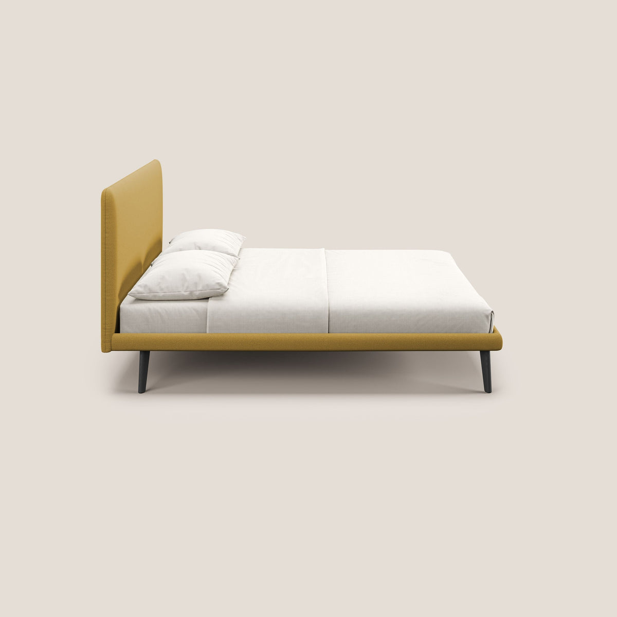 Noel letto minimal scandinavo con piedi in mogano e tessuto fiammato impermeabile T19 giallo - divitt.sbs