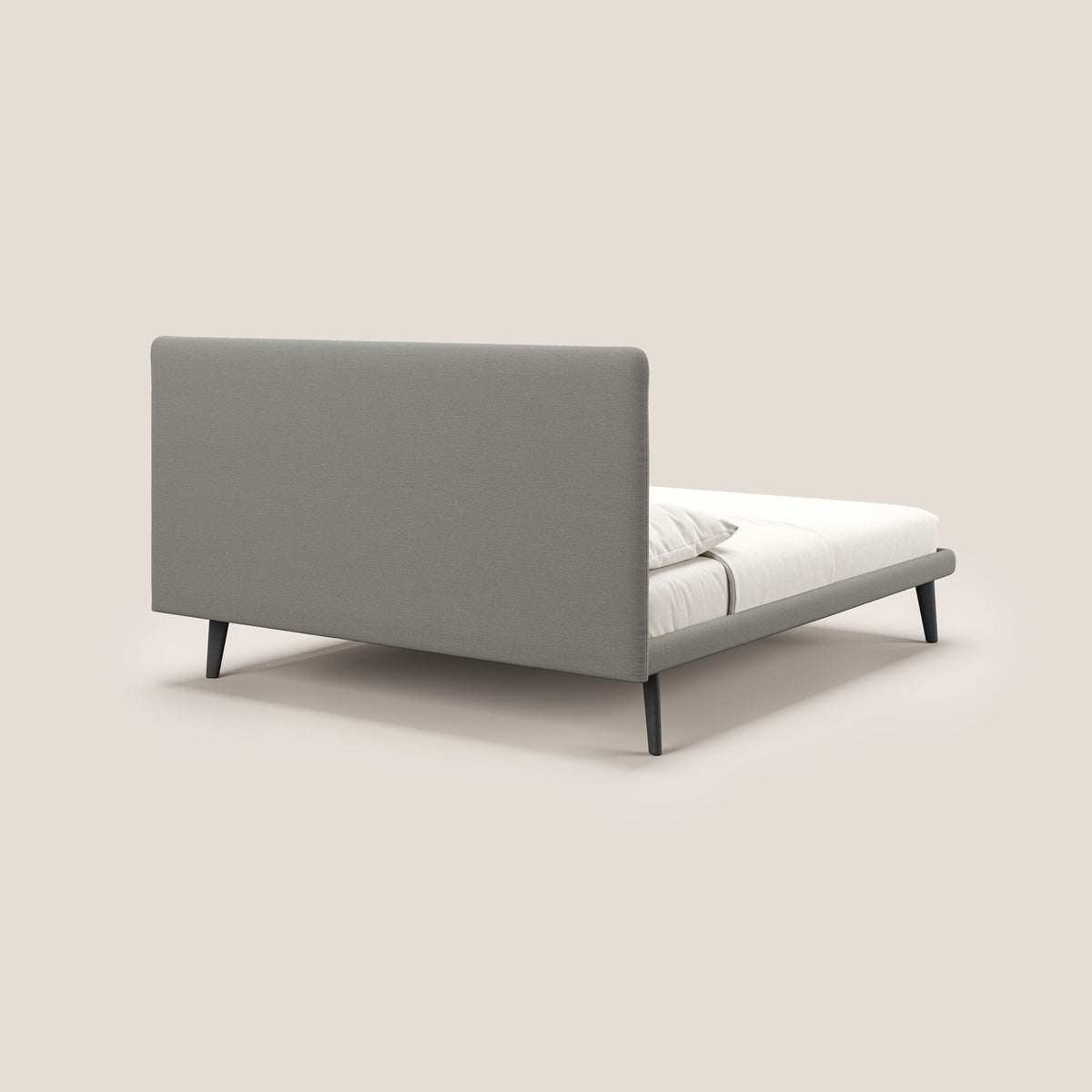 Noel letto minimal scandinavo con piedi in mogano e tessuto fiammato impermeabile T19 beige - divitt.sbs