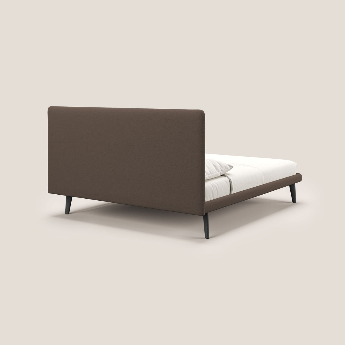 Noel letto minimal scandinavo con piedi in mogano e tessuto fiammato impermeabile T19 marrone - divitt.sbs