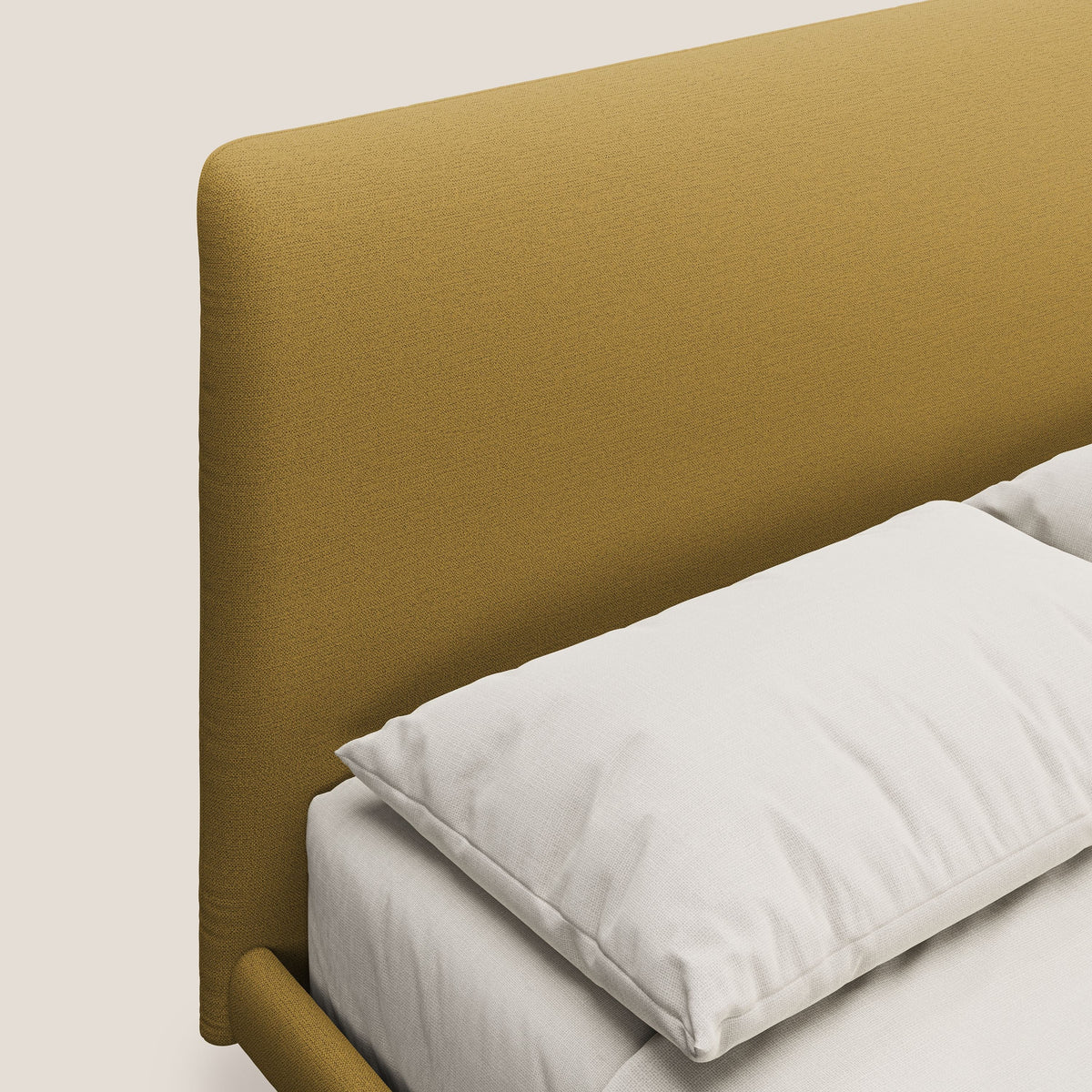 Noel letto minimal scandinavo con piedi in mogano e tessuto fiammato impermeabile T19 giallo - divitt.sbs