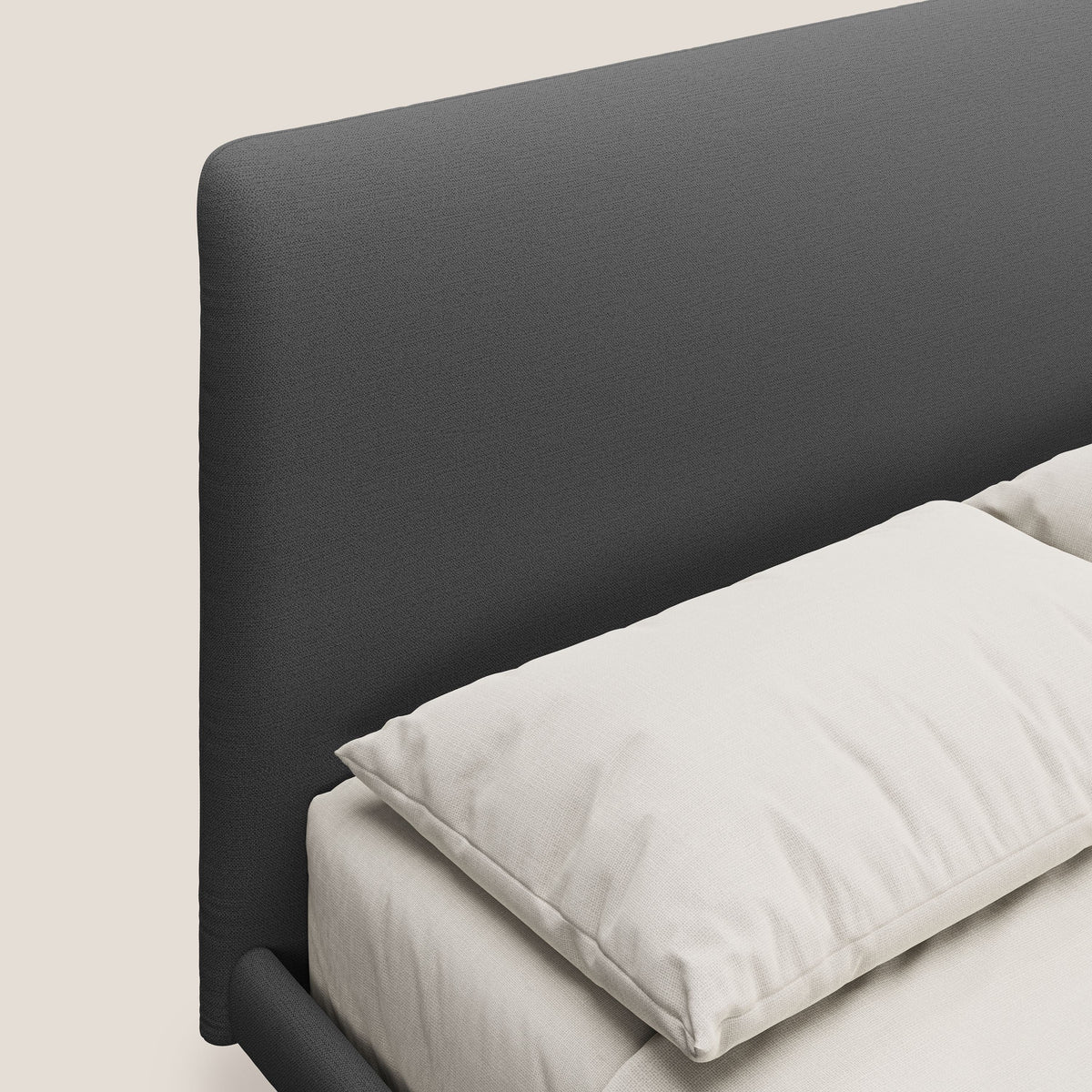 Noel letto minimal scandinavo con piedi in mogano e tessuto fiammato impermeabile T19 antracite - divitt.sbs