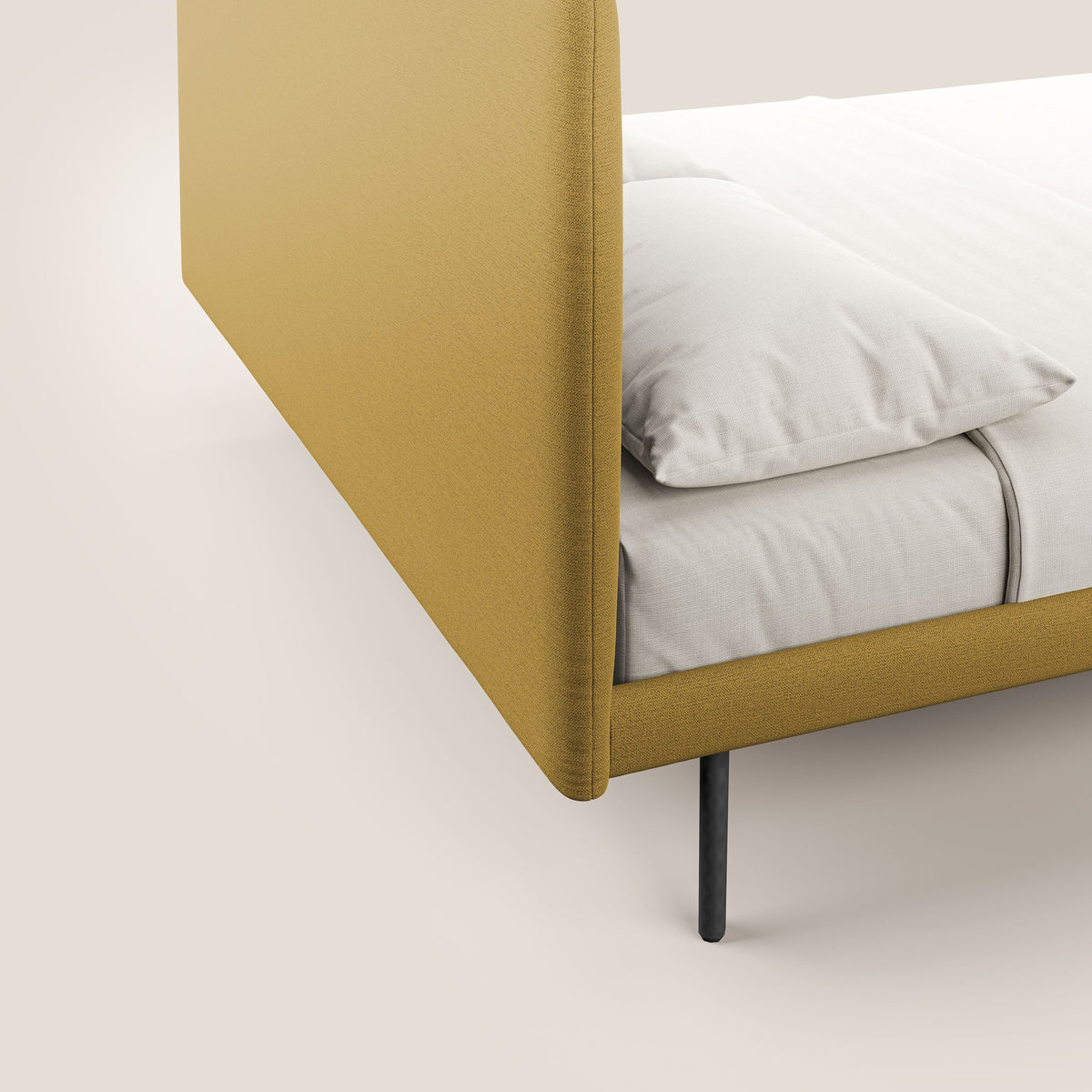 Noel letto minimal scandinavo con piedi in mogano e tessuto fiammato impermeabile T19 giallo - divitt.sbs