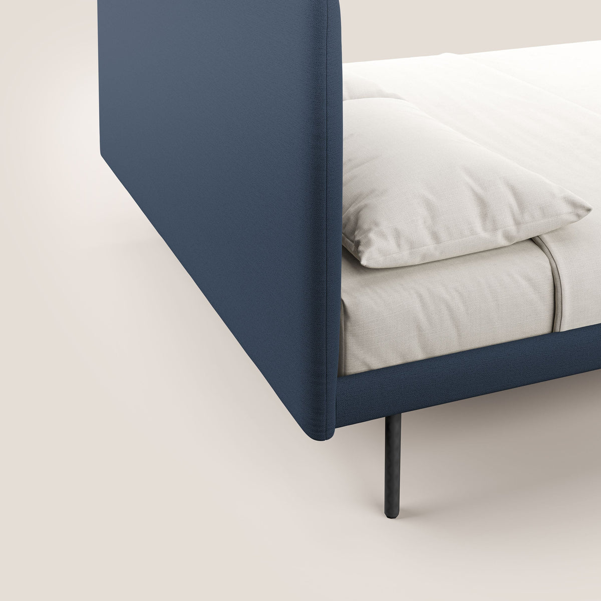 Noel letto minimal scandinavo con piedi in mogano e tessuto fiammato impermeabile T19 blu - divitt.sbs
