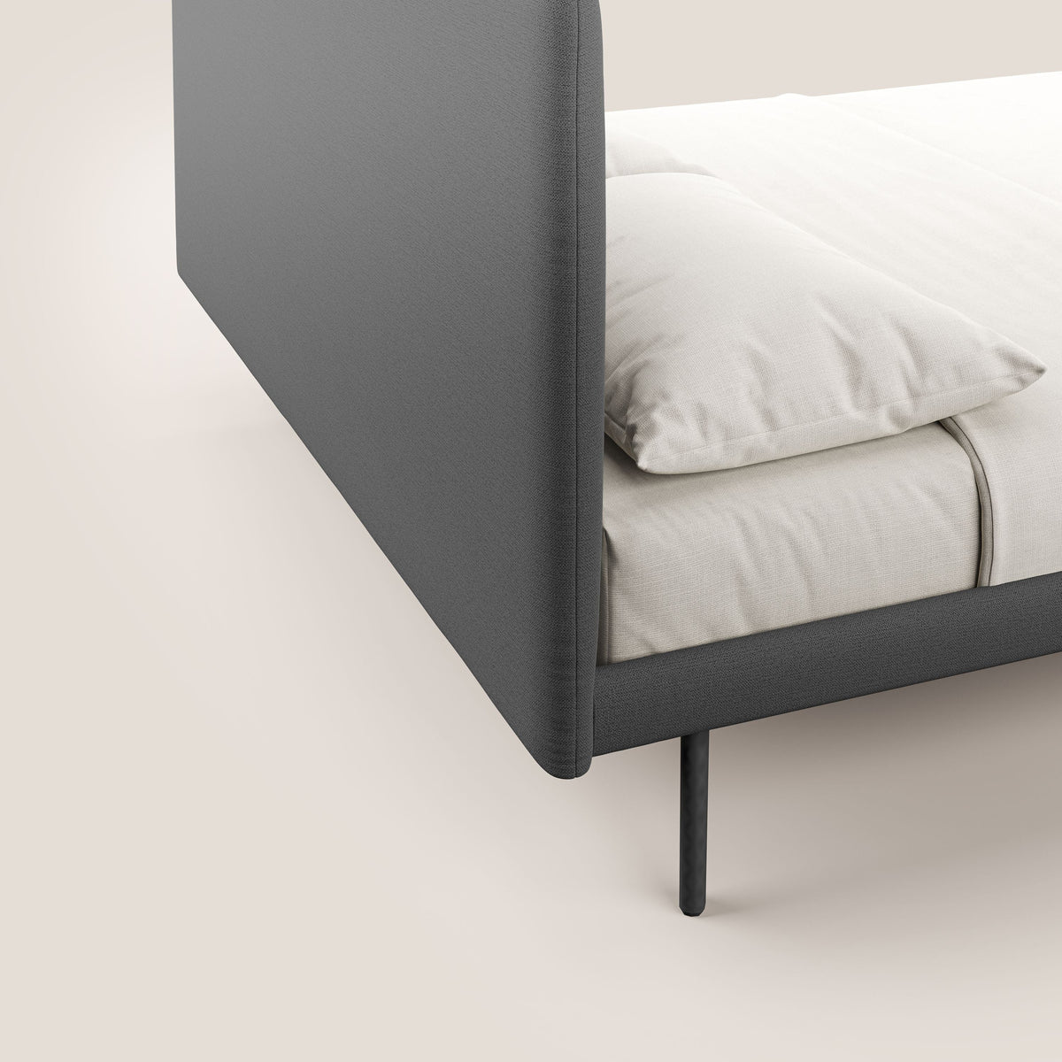 Noel letto minimal scandinavo con piedi in mogano e tessuto fiammato impermeabile T19 antracite - divitt.sbs