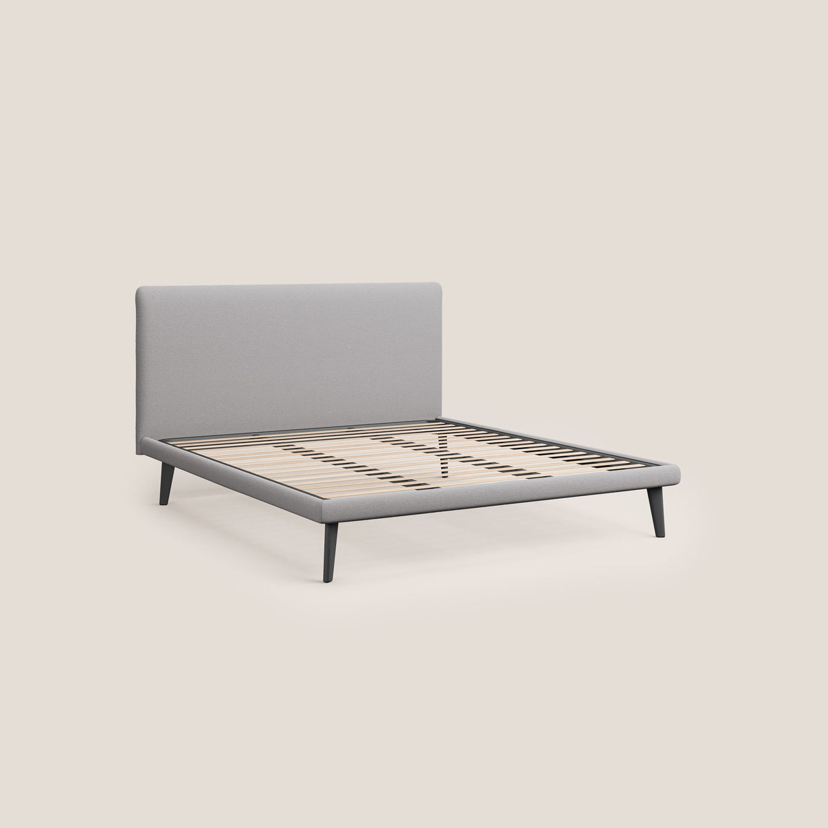 Noel letto minimal scandinavo con piedi in mogano e tessuto fiammato impermeabile T19 - divitt.sbs