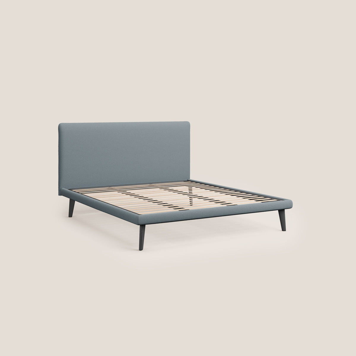 Noel letto minimal scandinavo con piedi in mogano e tessuto fiammato impermeabile T19 carta da zucchero - divitt.sbs