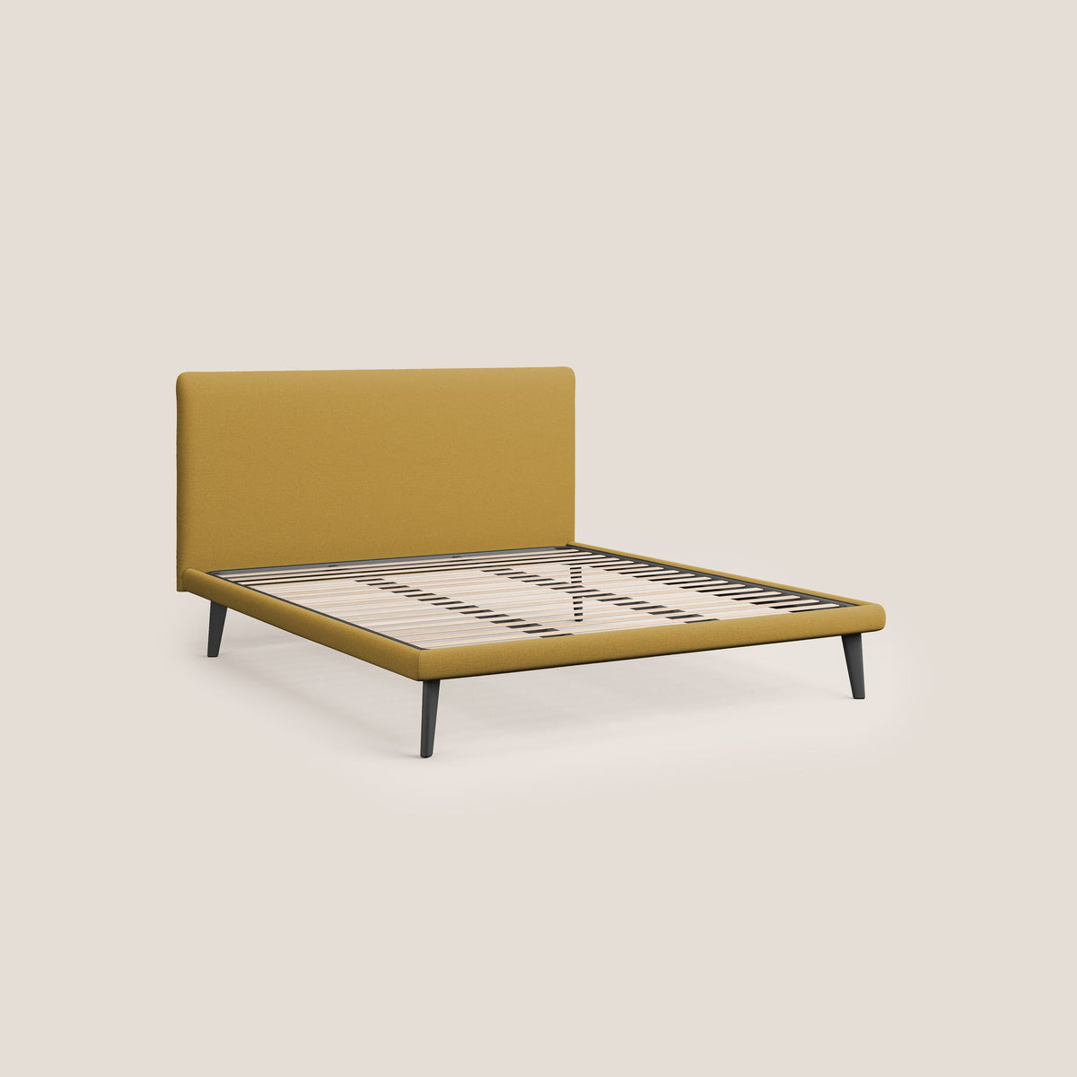 Noel letto minimal scandinavo con piedi in mogano e tessuto fiammato impermeabile T19 giallo - divitt.sbs