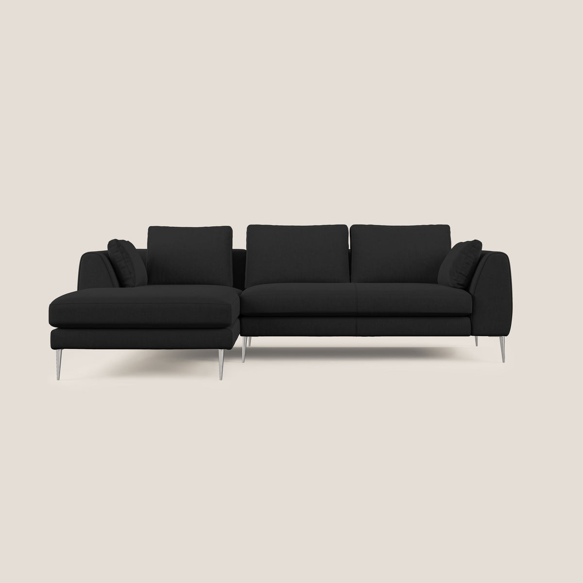 Plano divano moderno angolare con penisola in microfibra smacchiabile T11 nero - divitt.sbs