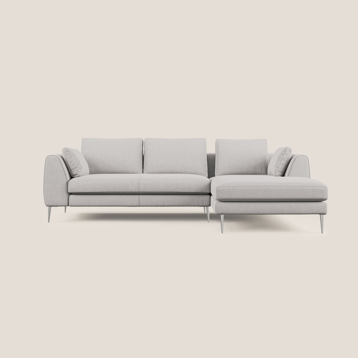Plano divano moderno angolare con penisola in microfibra smacchiabile T11 grigio chiaro - divitt.sbs