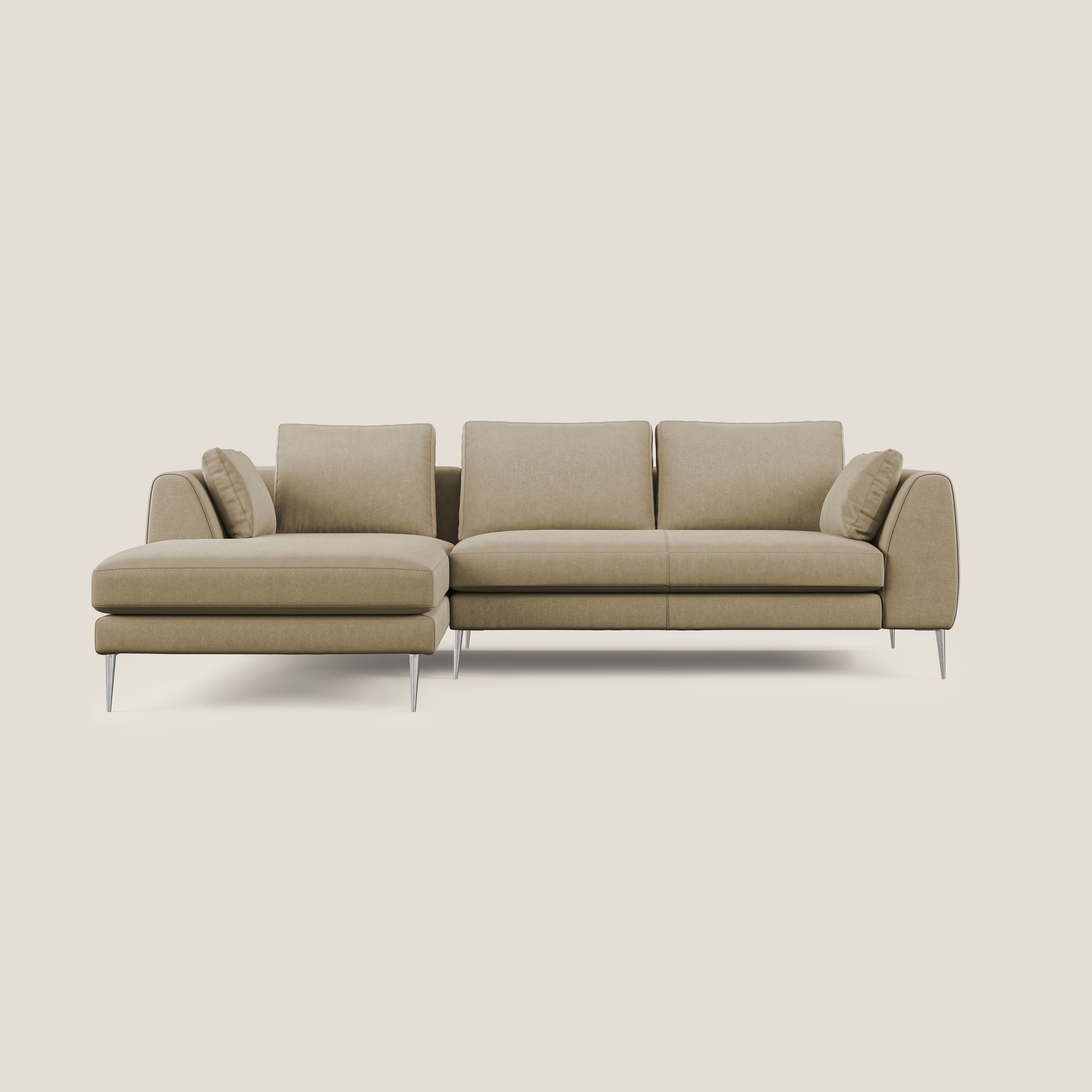 Plano divano moderno angolare con penisola in microfibra smacchiabile T11 beige - divitt.sbs