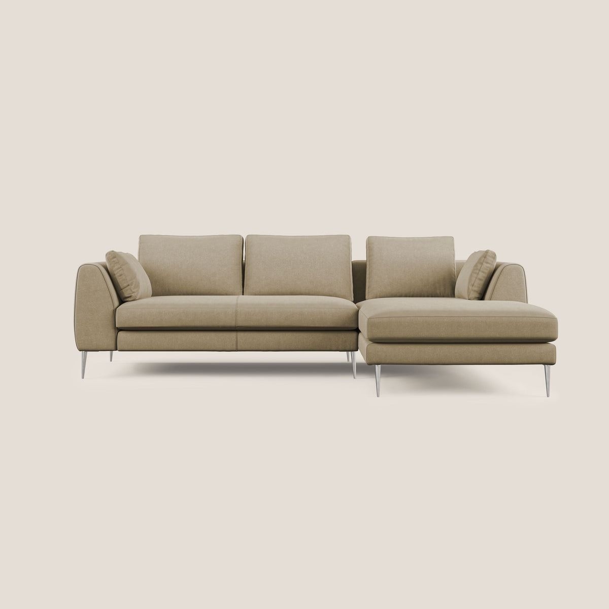 Plano divano moderno angolare con penisola in microfibra smacchiabile T11 beige - divitt.sbs