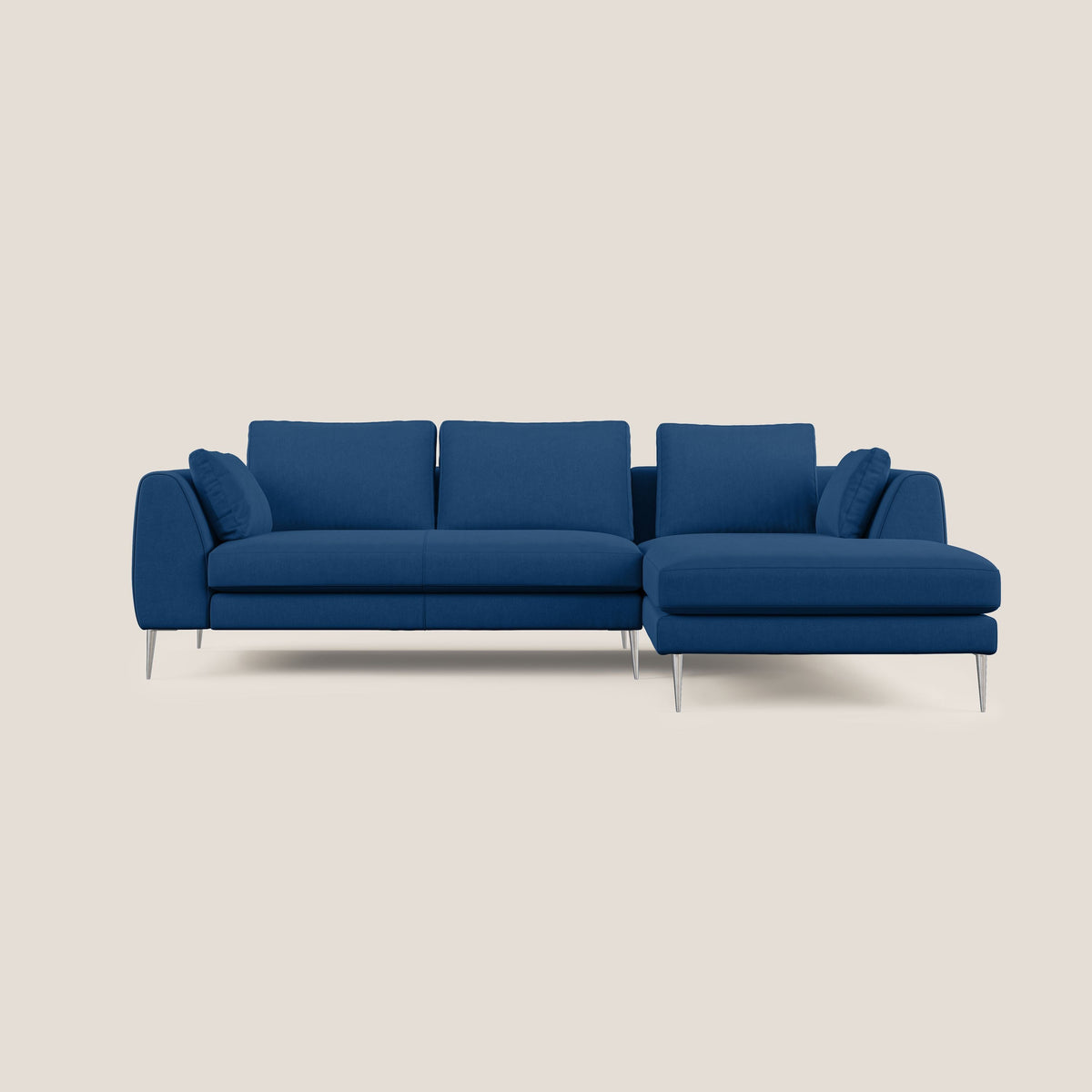 Plano divano moderno angolare con penisola in microfibra smacchiabile T11 blu - divitt.sbs