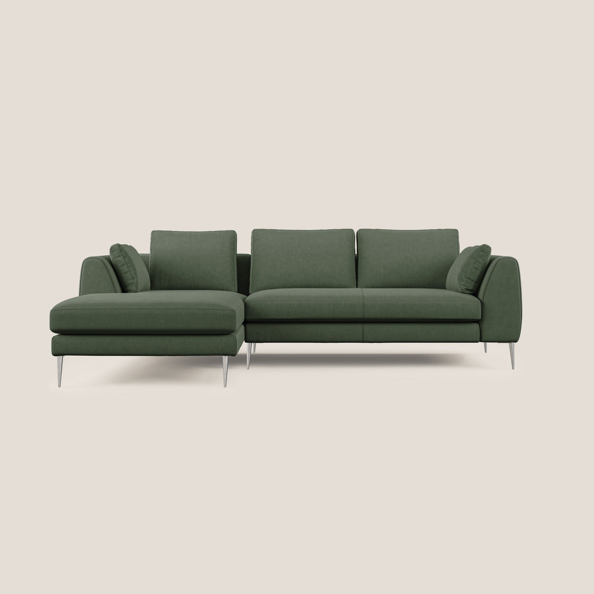 Plano divano moderno angolare con penisola in microfibra smacchiabile T11 verde - divitt.sbs