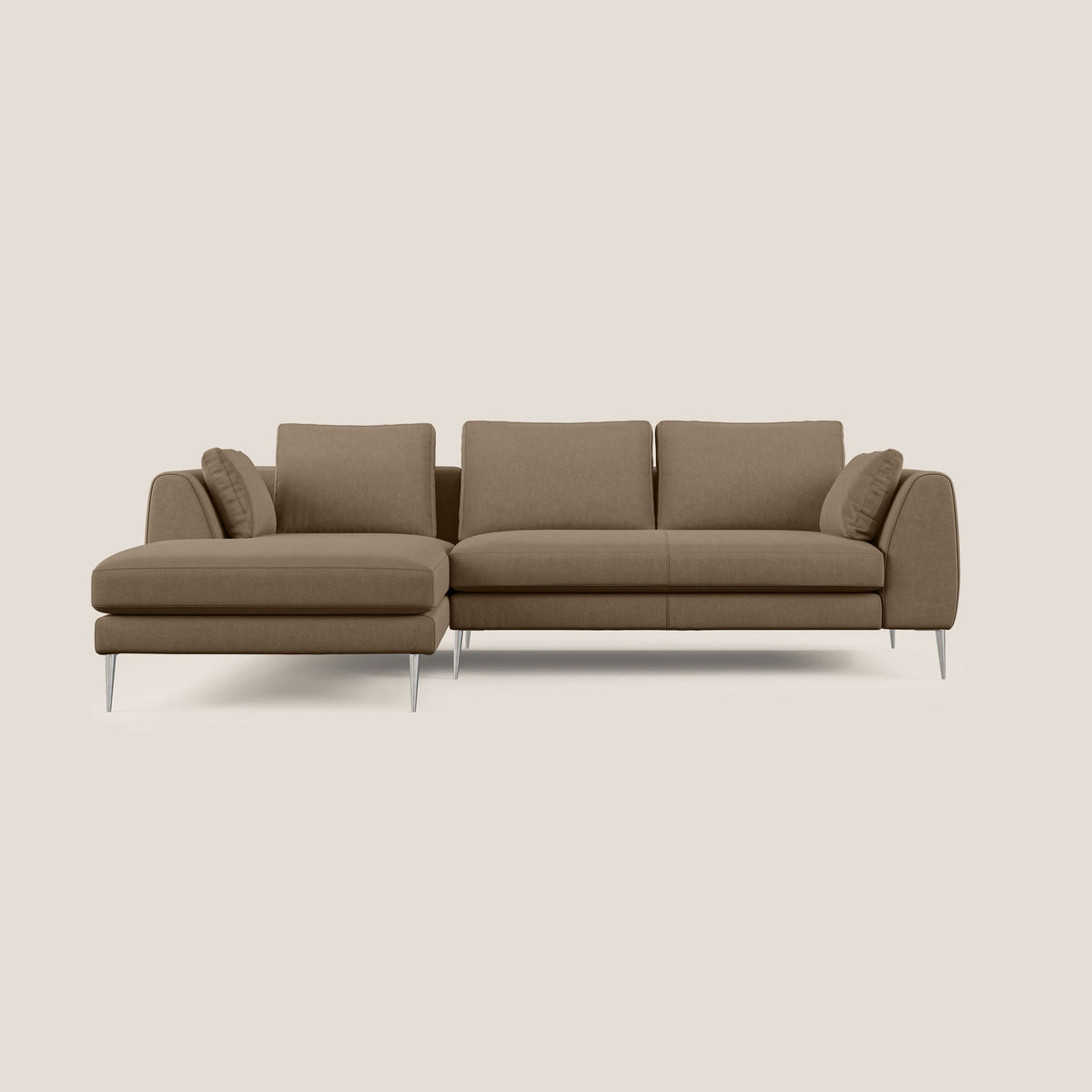 Plano divano moderno angolare con penisola in microfibra smacchiabile T11 marrone - divitt.sbs