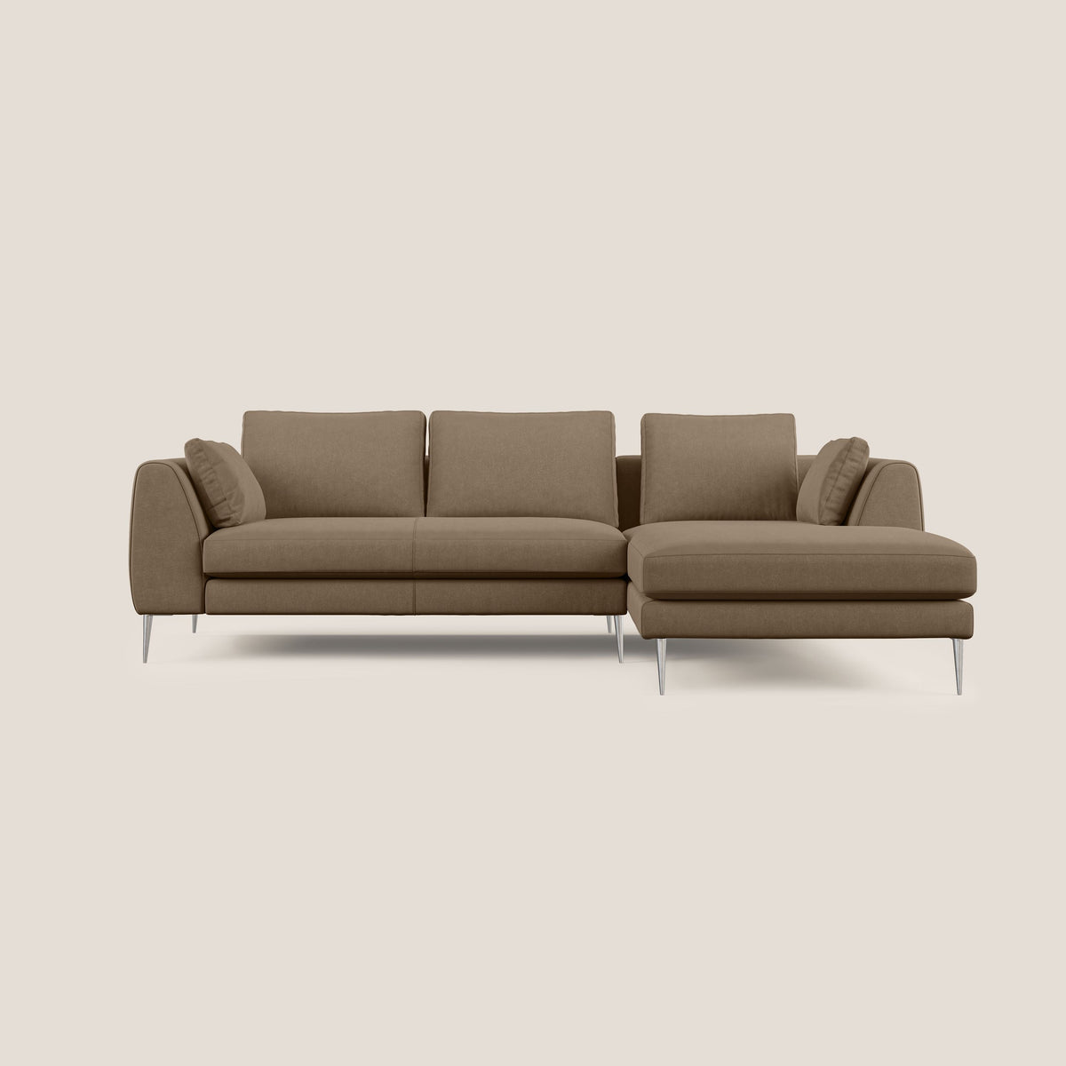 Plano divano moderno angolare con penisola in microfibra smacchiabile T11 marrone - divitt.sbs