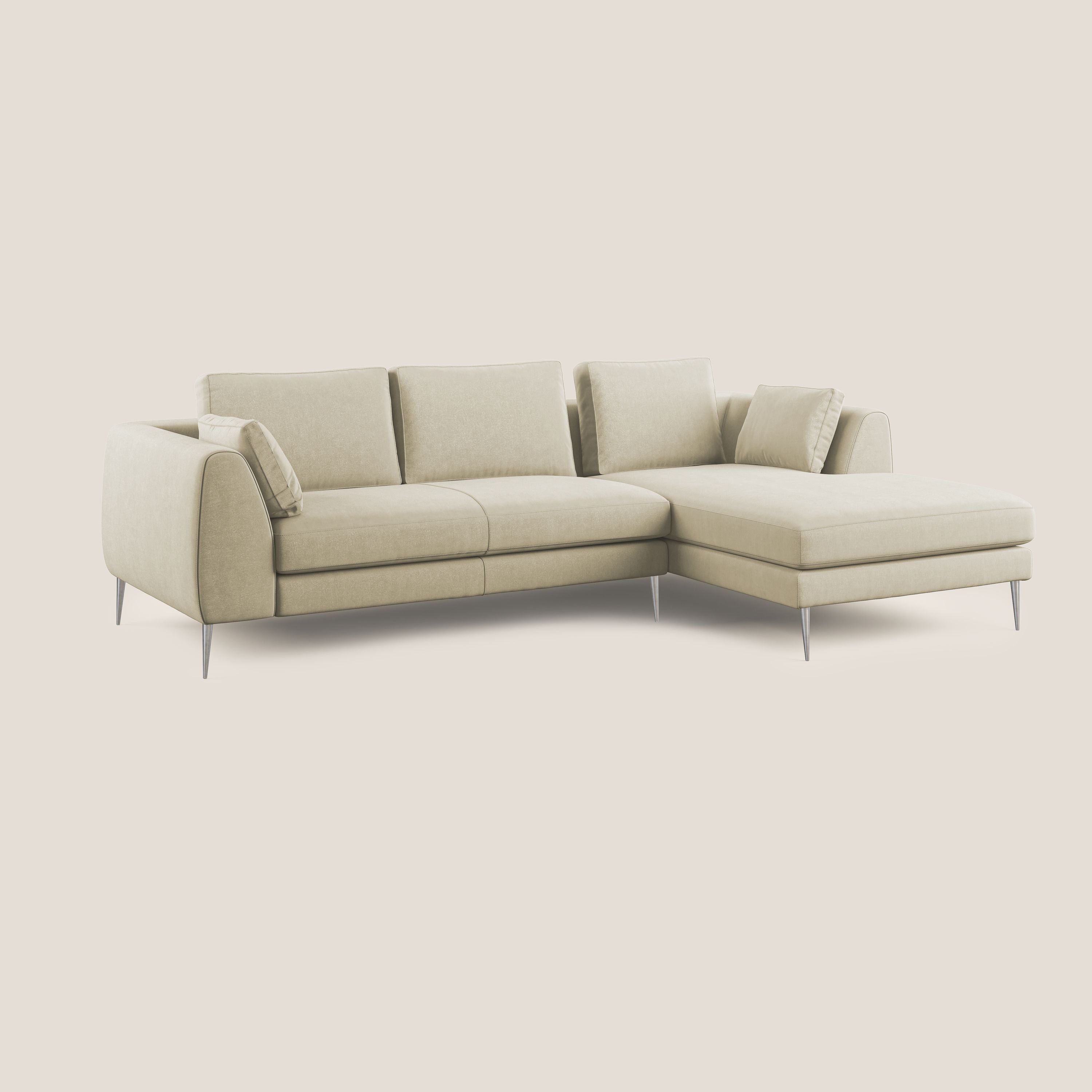 Plano divano moderno angolare con penisola in microfibra smacchiabile T11 panna - divitt.sbs