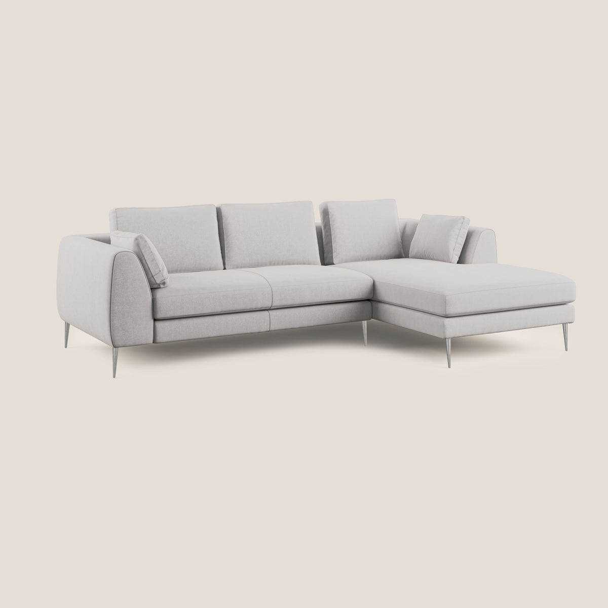 Plano divano moderno angolare con penisola in microfibra smacchiabile T11 grigio chiaro - divitt.sbs